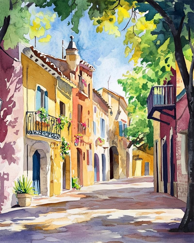 Henypt Cross Stitch Kits, Small-Town Scenery Easy Patterns Embroidery Kit Supplies, Stamped Options for Adults Beginners (Stamped)
