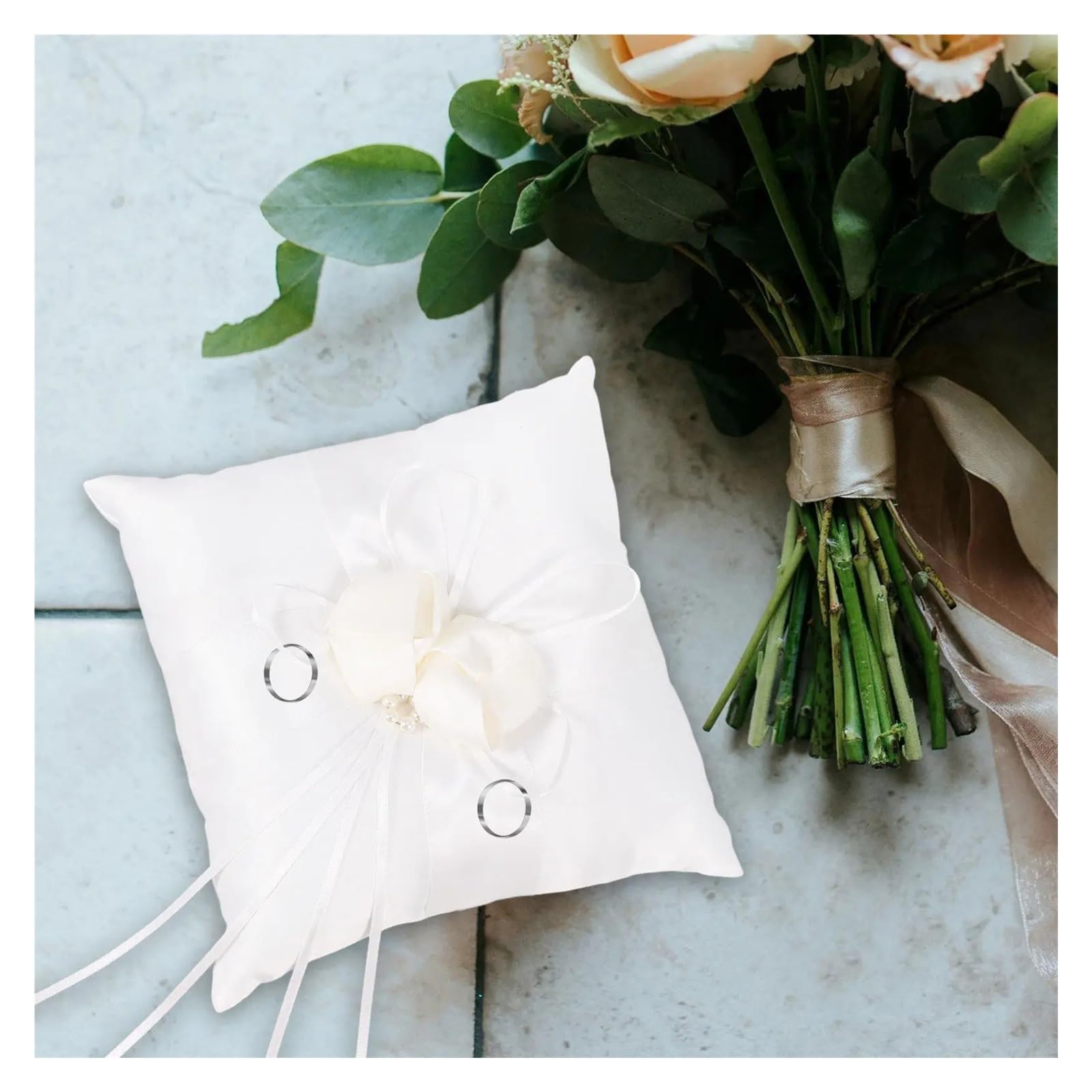 Hochzeit Ringhalter Kissen 20 x cm Taschen-Ringkissen mit Blumenknospen-Schnalle, weißes Kissen for die Hochzeitszeremonie for Ringträger, leicht, tragbar