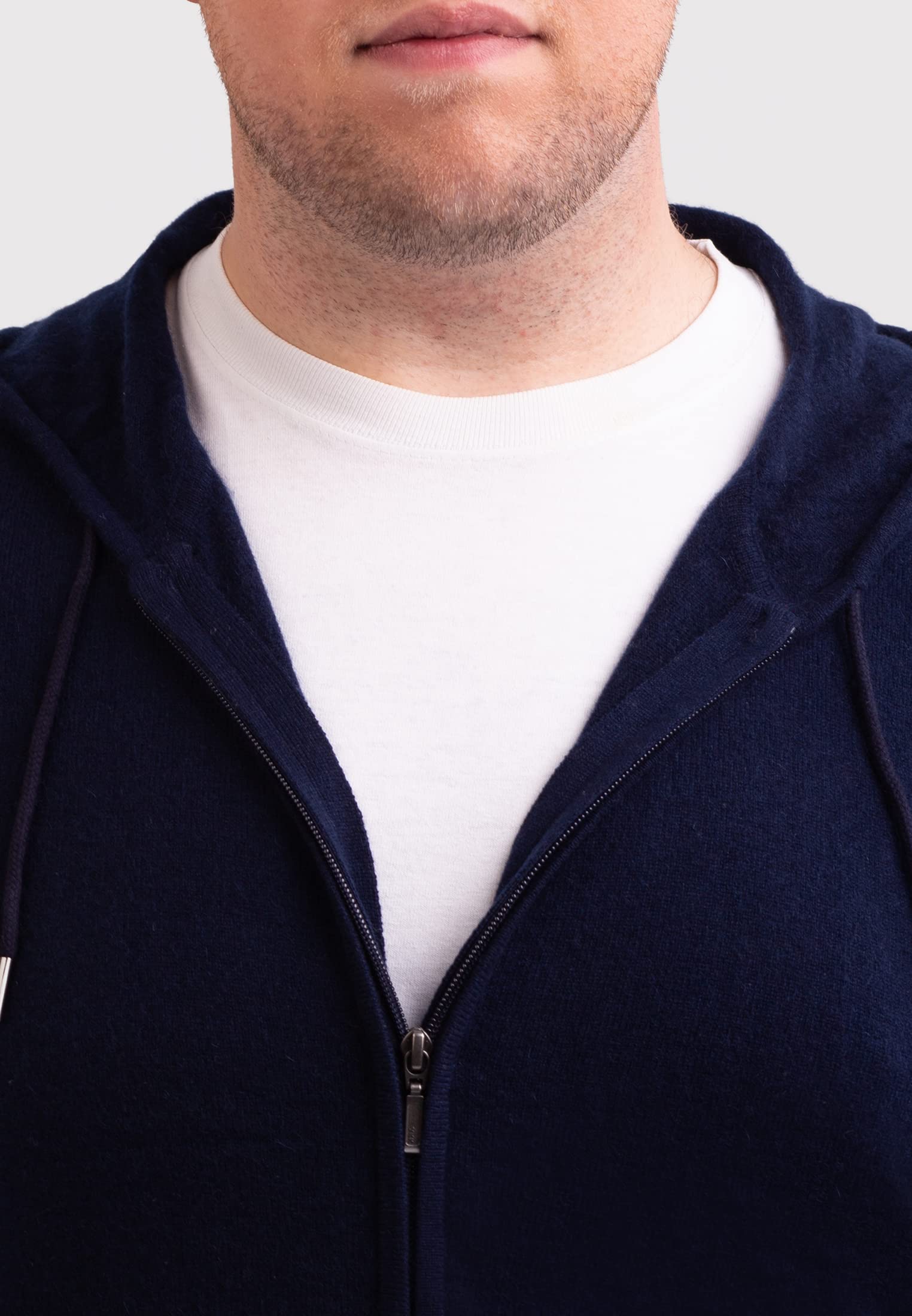 Herren Kapuzenpullover aus 100% Kaschmir in großen Größen | Hoodie mit Reißverschluss 2-fädig in Übergröße