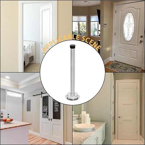 Miniatura 7 de 1 tope de puerta de 8 pulgadas, tapón de puerta largo autoadhesivo de acero inoxidable, amortiguador de sonido, tope de puerta de tornillo de