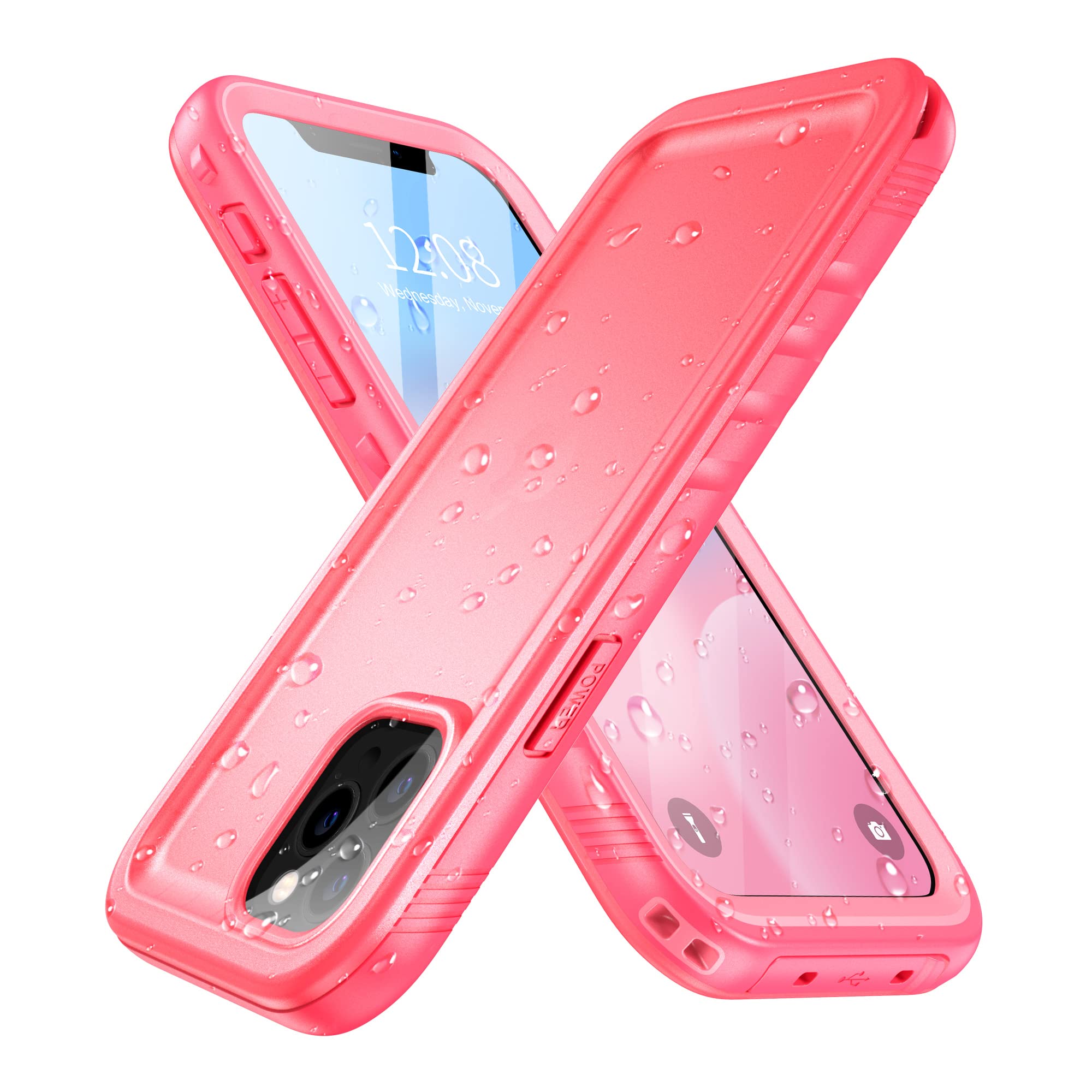 SPORTLINK Full Cover for iPhone 12 Pro Max Waterproof Case 6.7 Pink | Built in Screen Protector,Heavy Duty,Military Rugged Shockproof Dropproof,