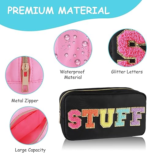 Miniatura 5 de WLLHYF Bolsa de maquillaje estilo preppy parche de lona bolsa de cosméticos impermeable portátil bolsa de cosas doble capa bronceador bordado