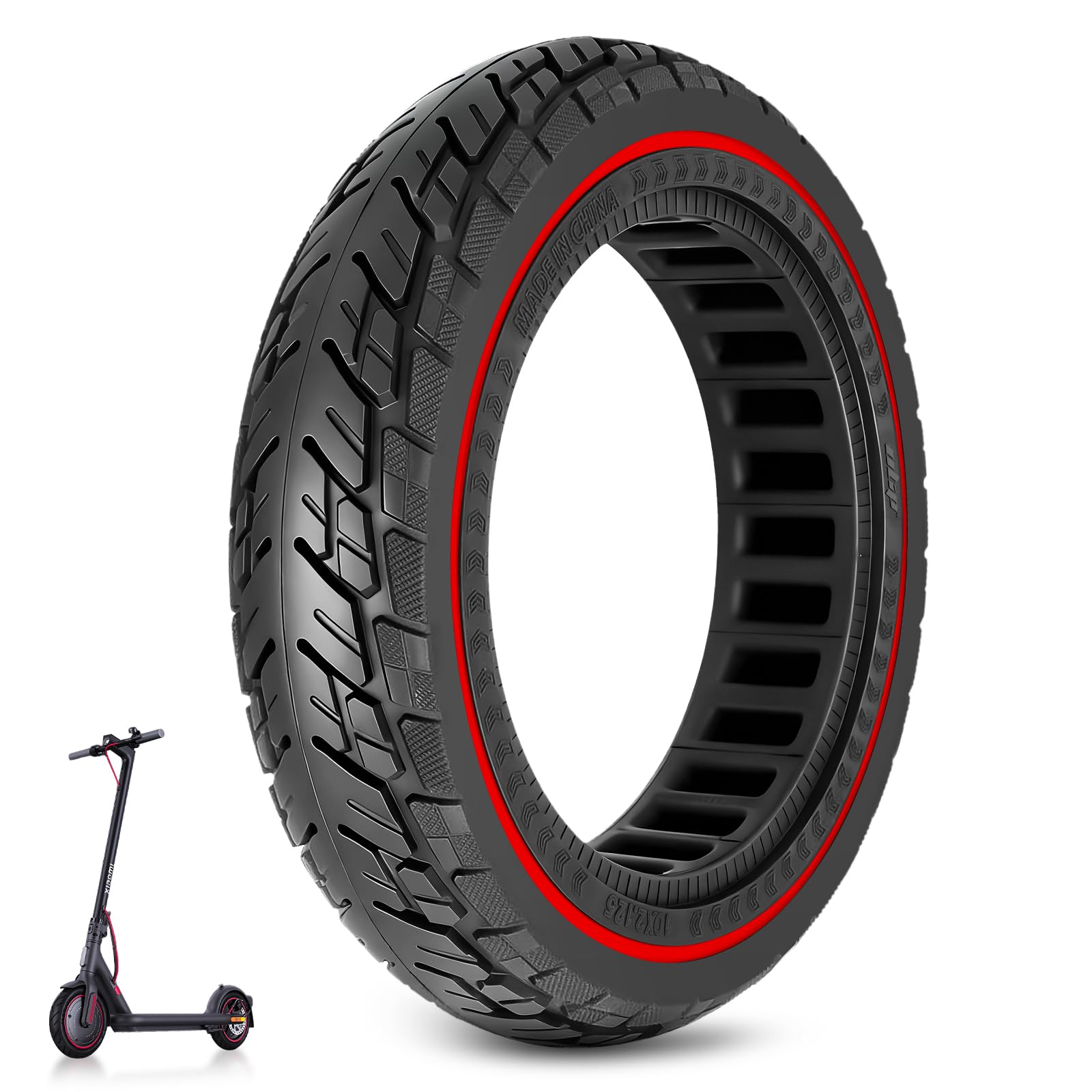 Neumático completo 250x54 para Xiaomi 4 Pro/Lite, 10x2.125, caucho completo para Ninebot F20/F25/F30/F40, neumático de repuesto sólido 10" (rojo)