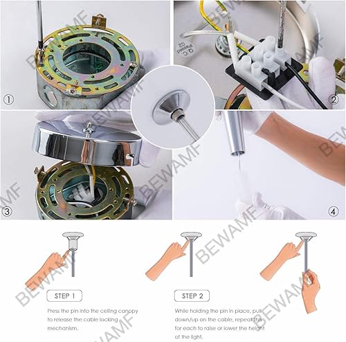 Miniatura 8 de BEWAMF Paquete de 3 lámparas colgantes modernas de isla con pantalla acrílica, LED ajustable, cono, contemporáneo, iluminación colgante para cocina,