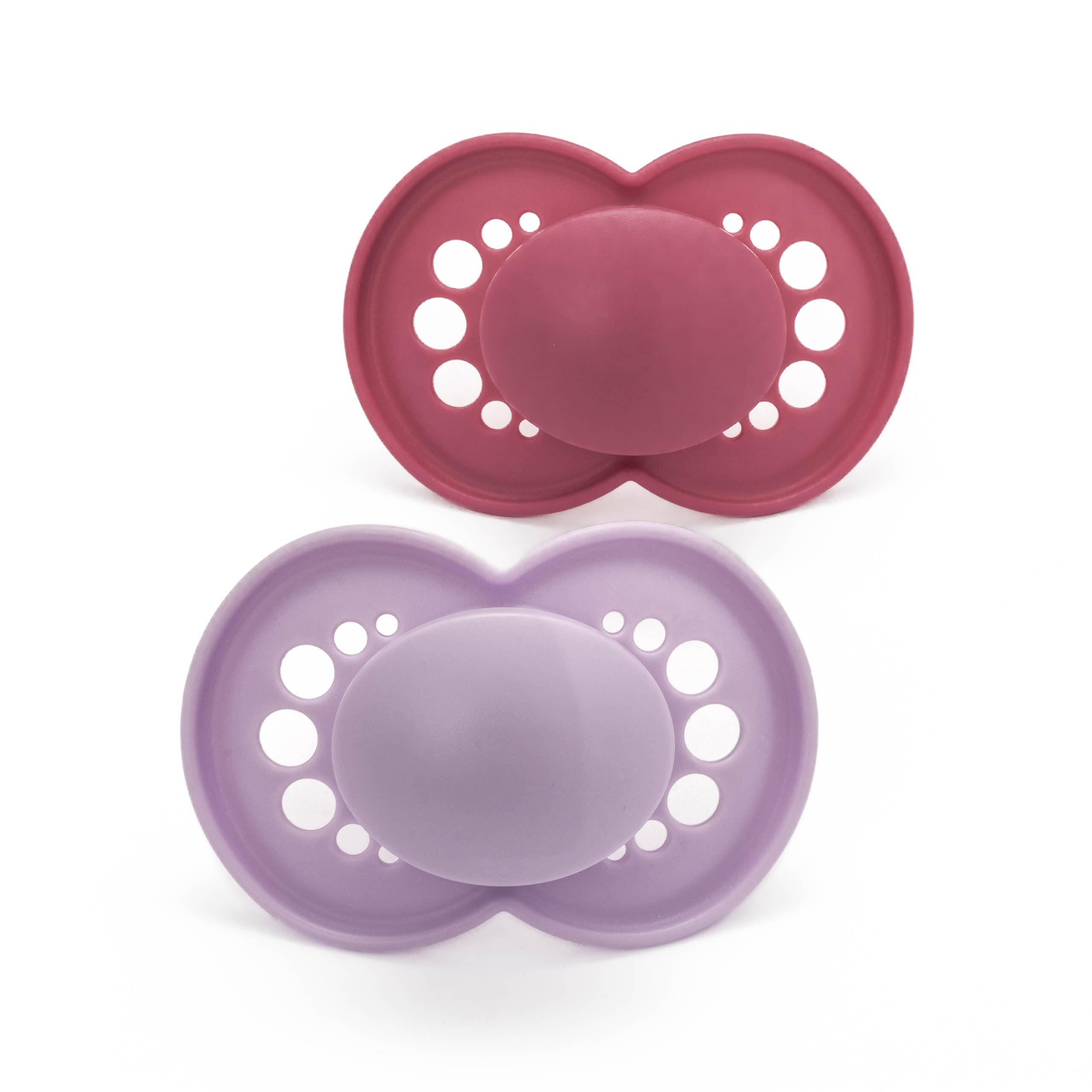 Mam Original Soother 16+ Months (Pack Of 2), Baby Soother Made From Sustainable Material, Skinsoft Silicone Teat, With Soother Case, (Designs May Pink