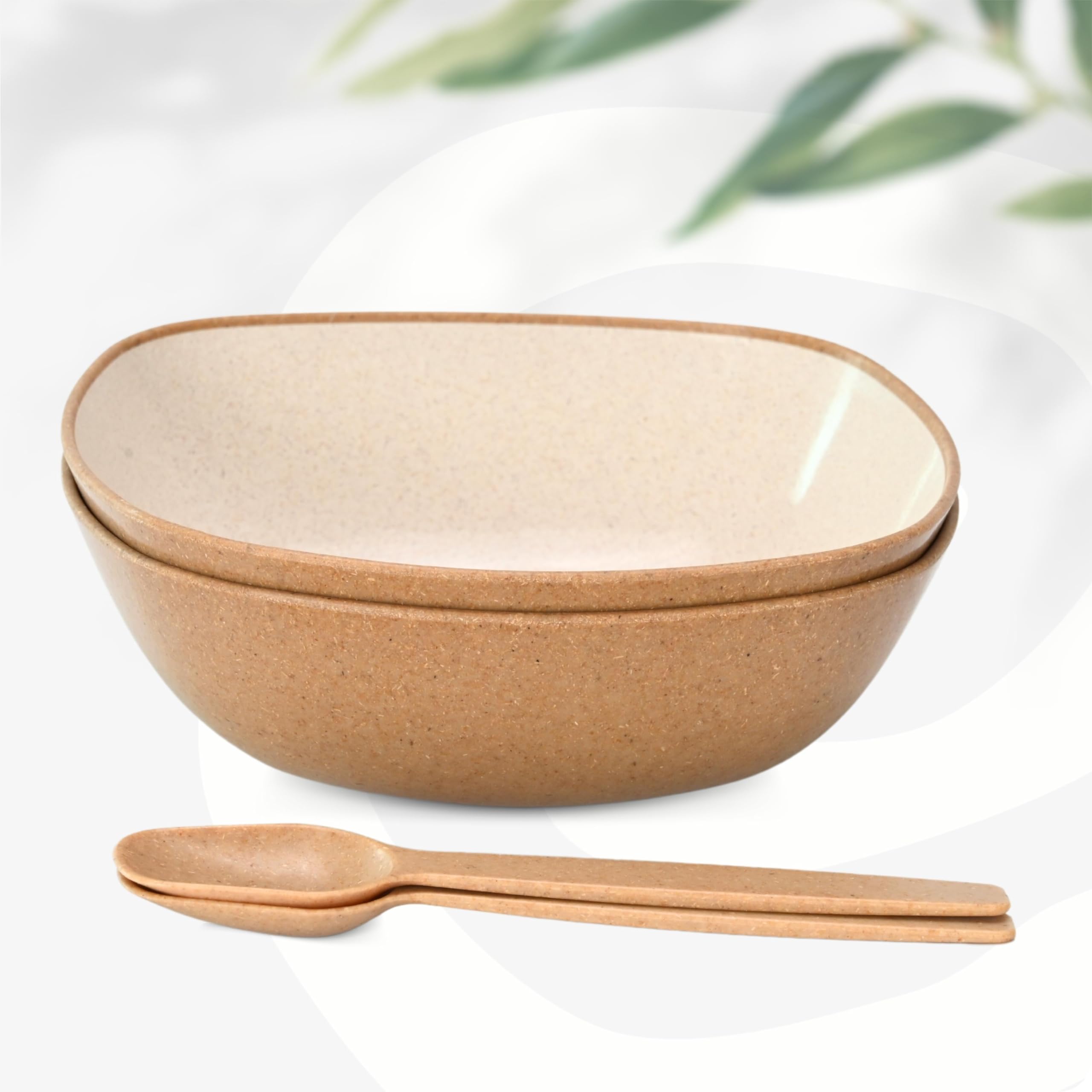 Eha Set of 2 Earth-Friendly Multipurpose Bowls for Kitchen | 600 ml | Made with Bamboo Fibers & Rice Husk | Microwave Safe Bowl | for Hot & Cold Serving Bowl Set | Tortilla