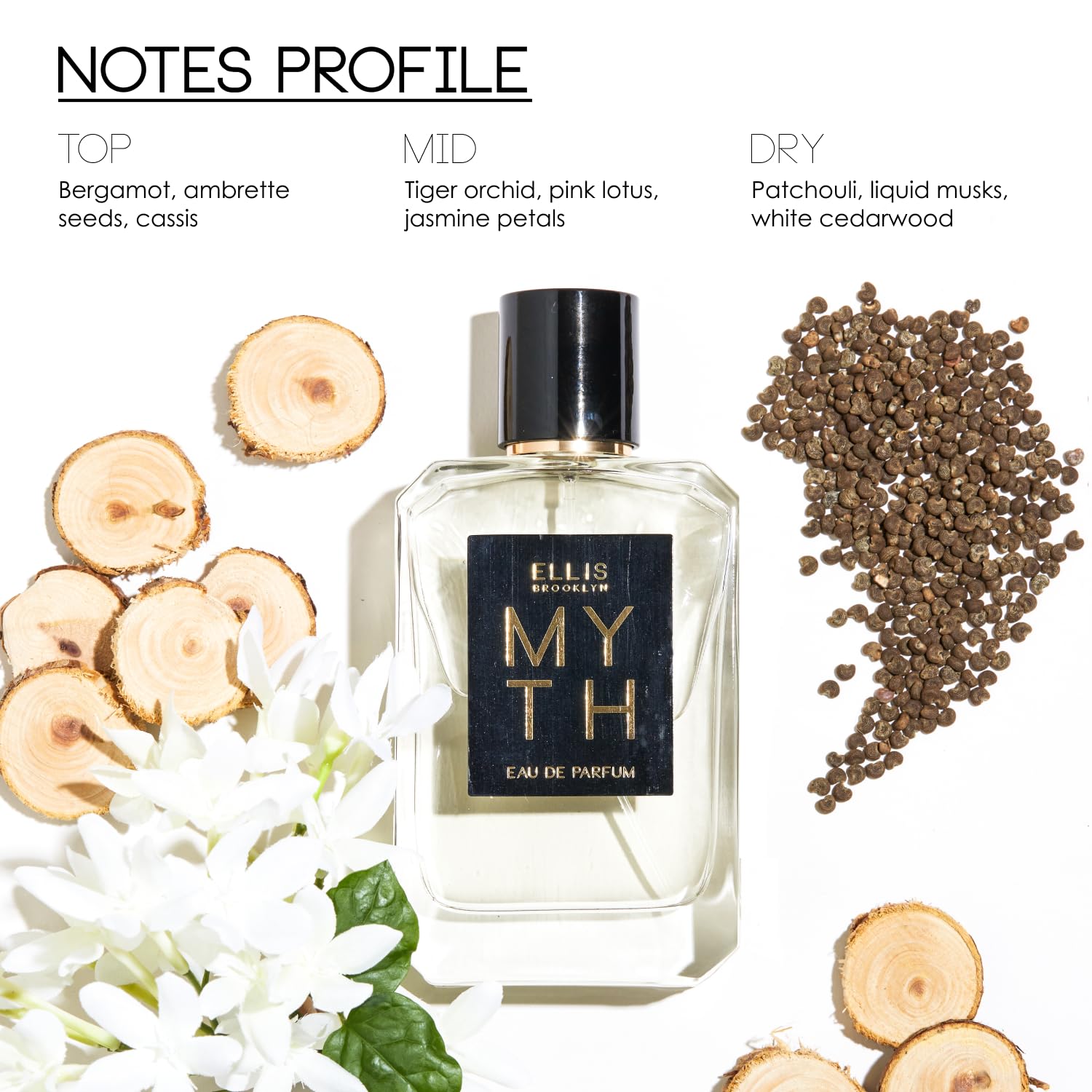 Ellis Brooklyn MYTH Scented Body Oil for Women with Bergamot, Jasmine & White Cedarwood, Vegan, Cruelty-Free, Sustainable Ingredients – 95ml/3.2 fl oz