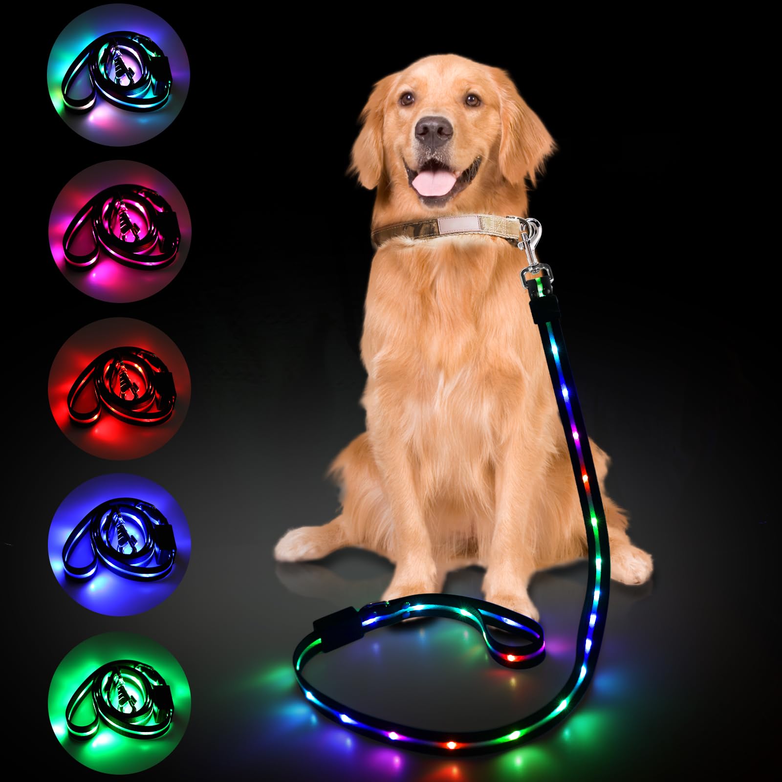 Correa LED para perro: 12 modos de iluminación, recargable, correa de perro iluminada de 4 pies para caminar por la noche, seguridad que brilla en la oscuridad, correa de silicona para perros