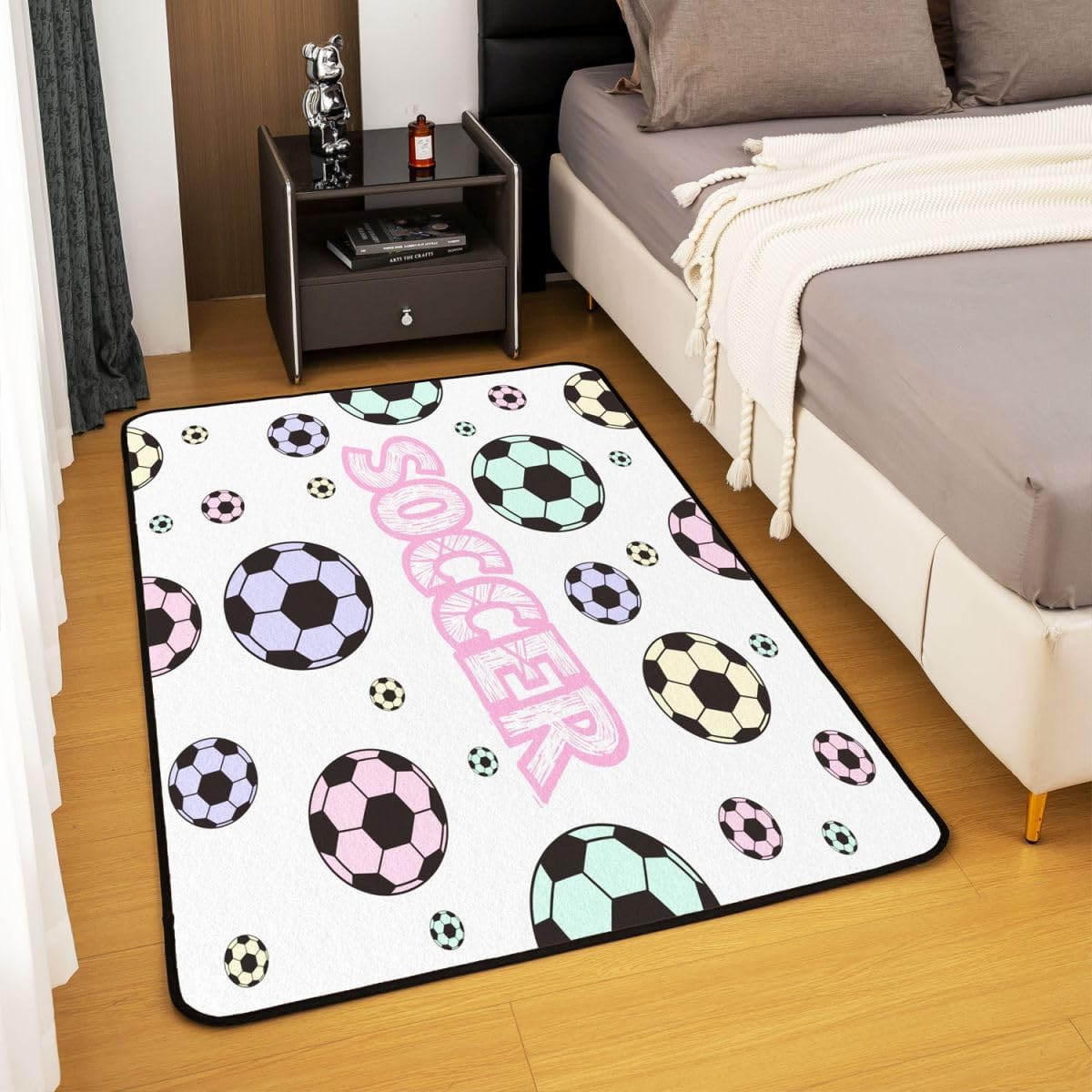 Kids Soccer Area Rug 5x7 Music Pattern Living Room Rugs for Boys Girls Room Decorations Sports Theme Decorative Carpet Colorful Style Indoor Floor Mat