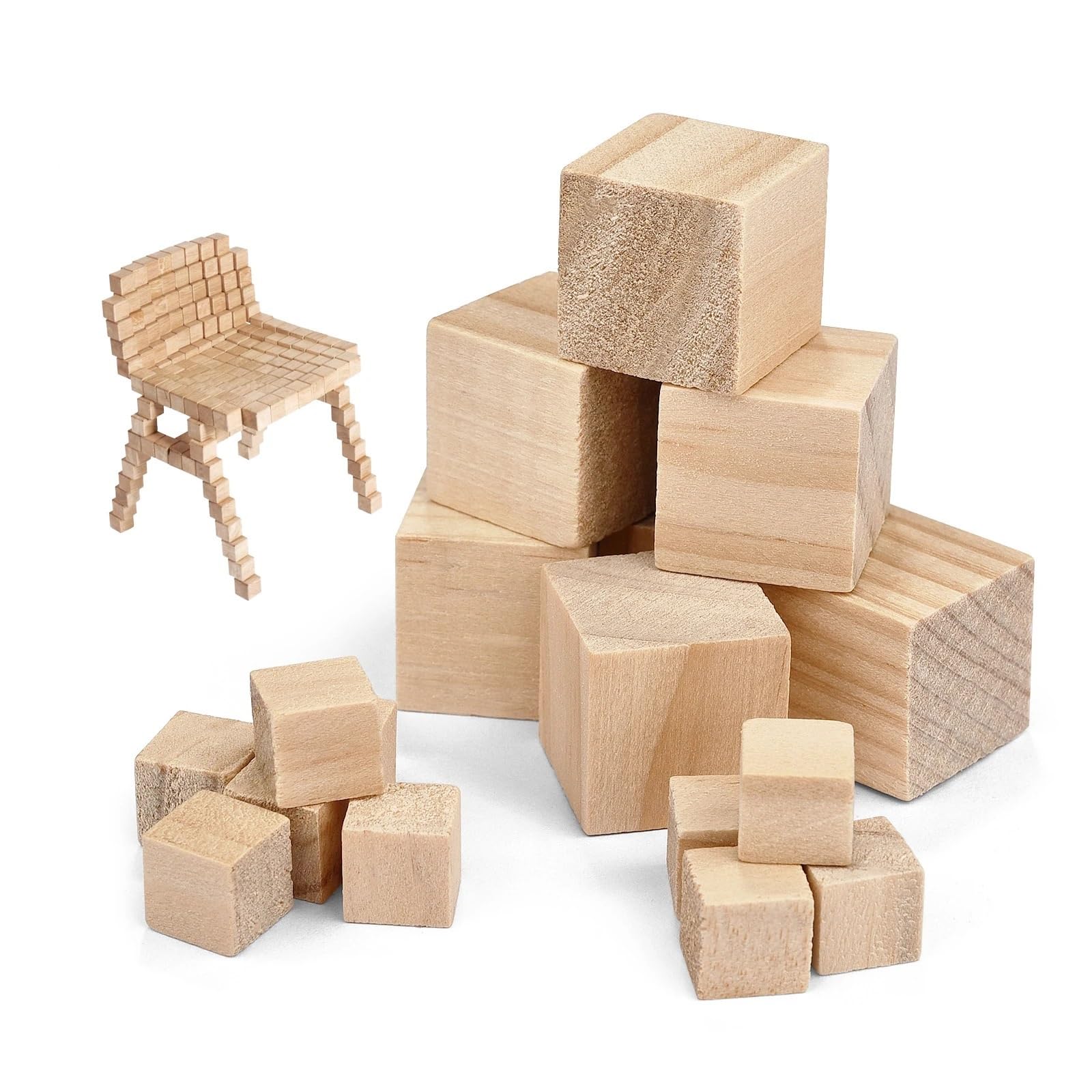 500 piezas de 1 cm bloques construcción DIY sin terminar, cubo madera natural en blanco, juguete for niños, artesanía carpintería cuadrada, fabricación rompecabezas
