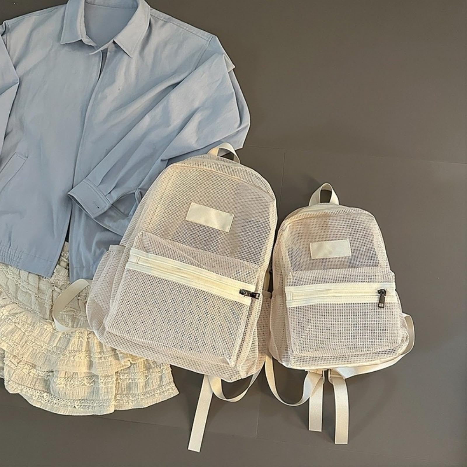 Mochila De Malla Transpirable Plegable Ligero Bolso Libros Transparente Capacidad Escolar Bolsillo Múltiple