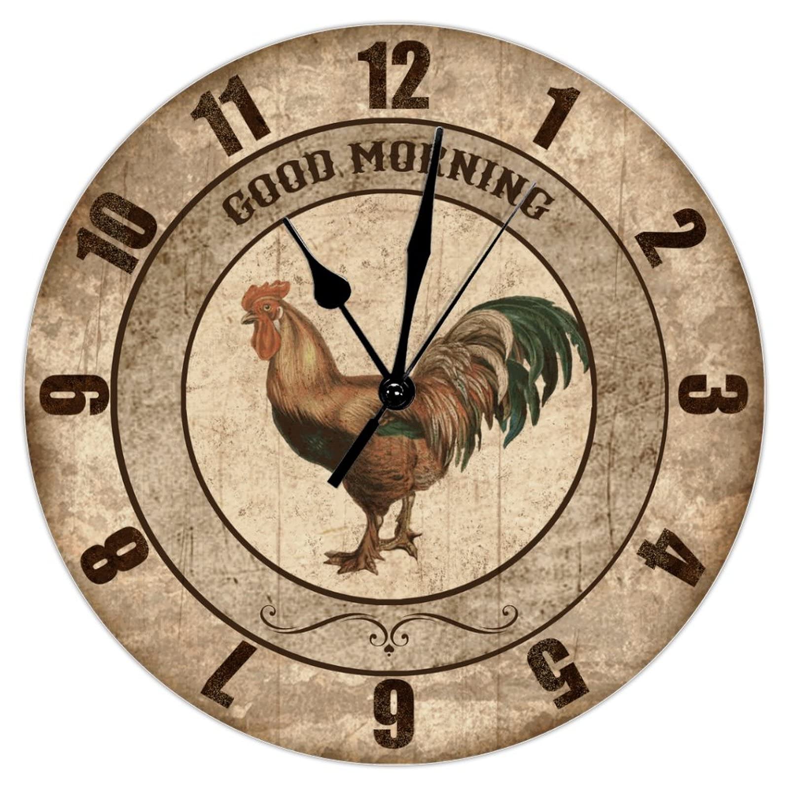 Horloge murale de cuisine vintage en bois silencieuse 38 cm