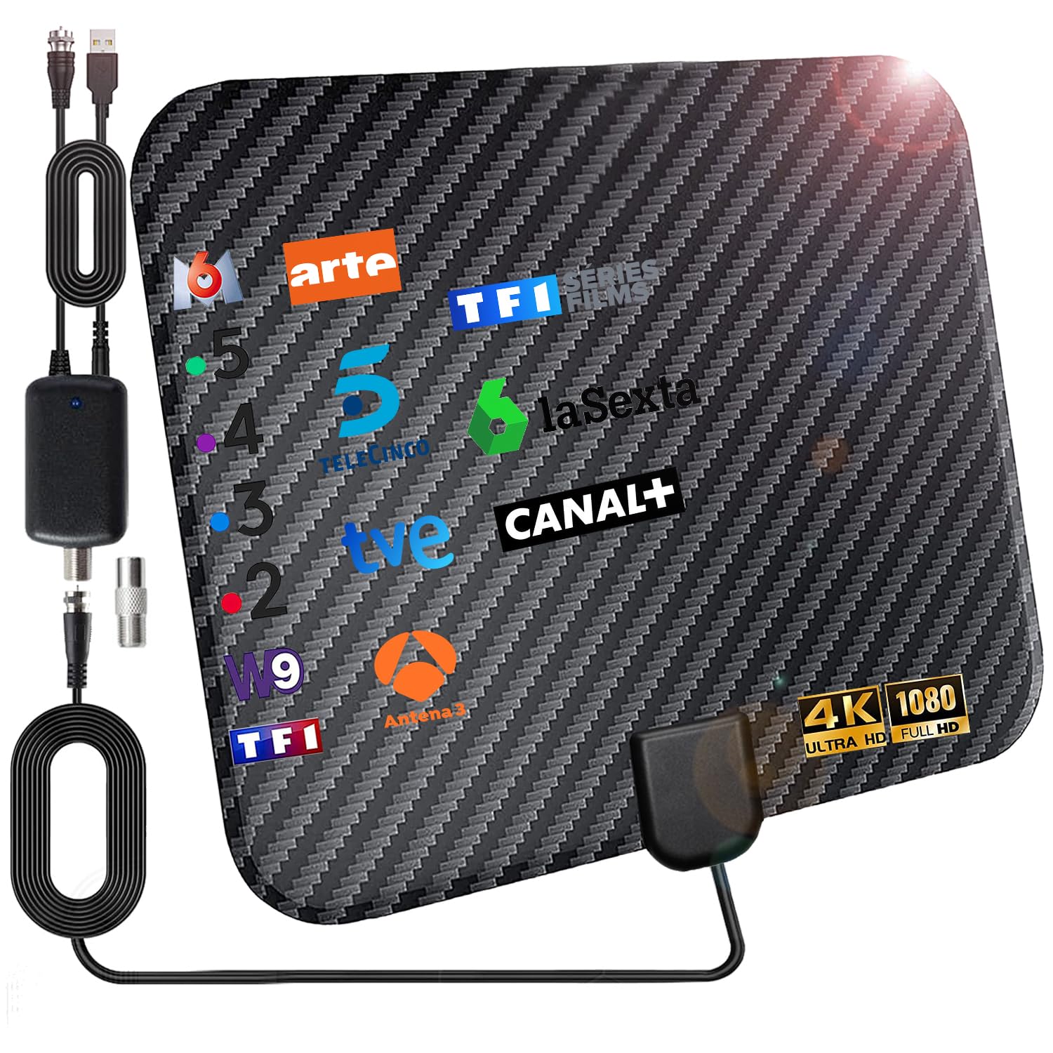 36DBI Antenne TV Intérieur Puissante, 200 km d'autonomie Antenne TNT Intérieure avec Signal Amplificateur Booster pour TNC/VHF/UHF/M/FME, Soutenir TV HD