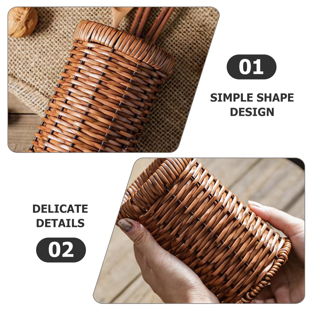 Przenośny tkany rattanowy uchwyt na sztućce do kuchennego bufetu i stołu - stylowy kompaktowy (15,60 cm x 10,39 cm x 10,39 cm) - idealny do domu i na imprezy