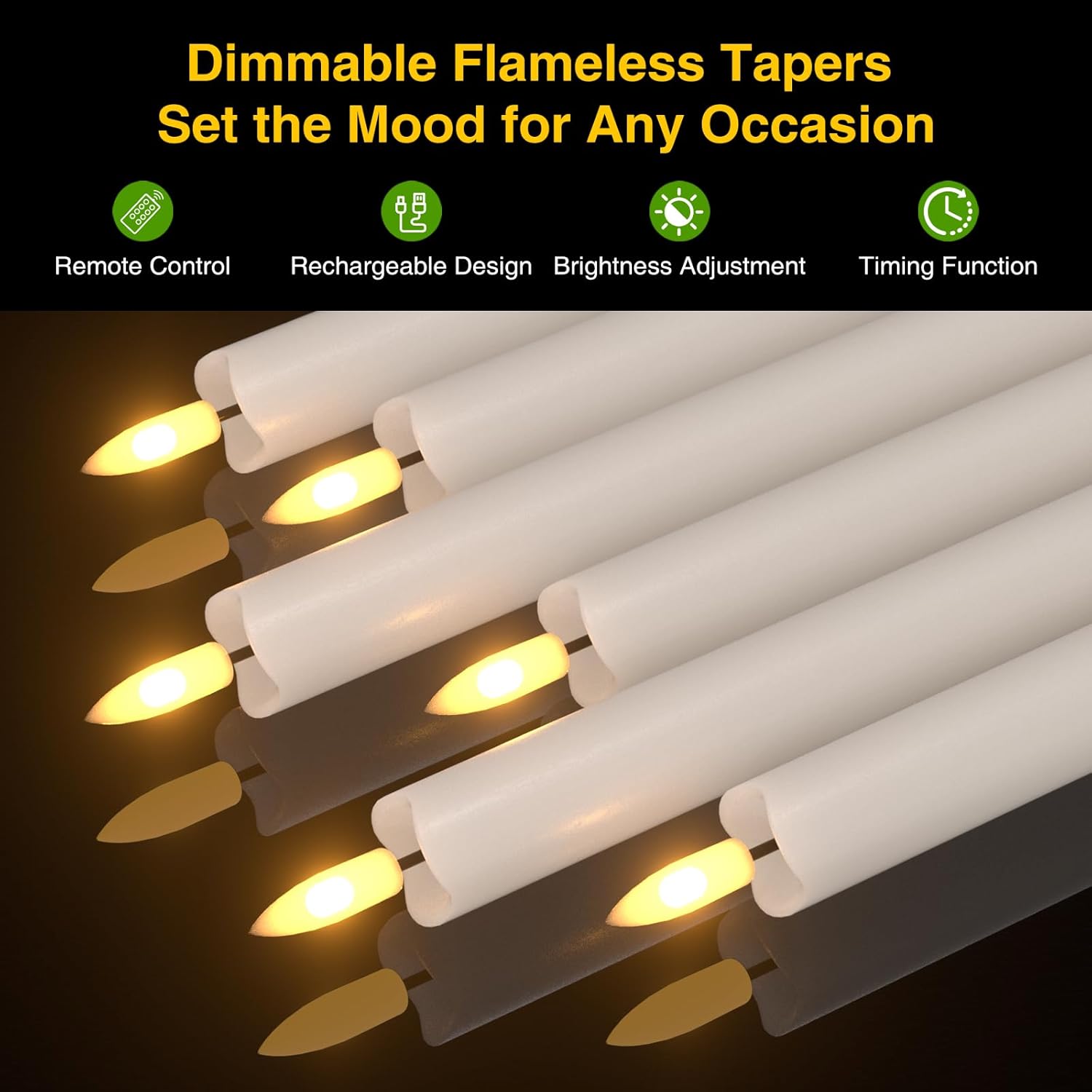 Rechargeable Flameless Taper Candles with Charging Station, 6 Pcs Real Wax LED Taper Candles with Remote Control & Timer, 3D Wick Flickering for Valentine's Day,Table Decorations,Home Decor