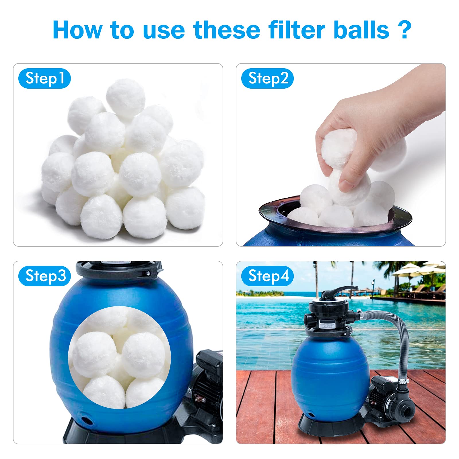 Bolsas De Filtro Alternativas – 1400 G De Bolas De Filtro Para Filtro De Arena (Sustituye 50 Kg De Arena) – Limpieza Rápida, Antibacteriano Y Salvable – Forever Speed