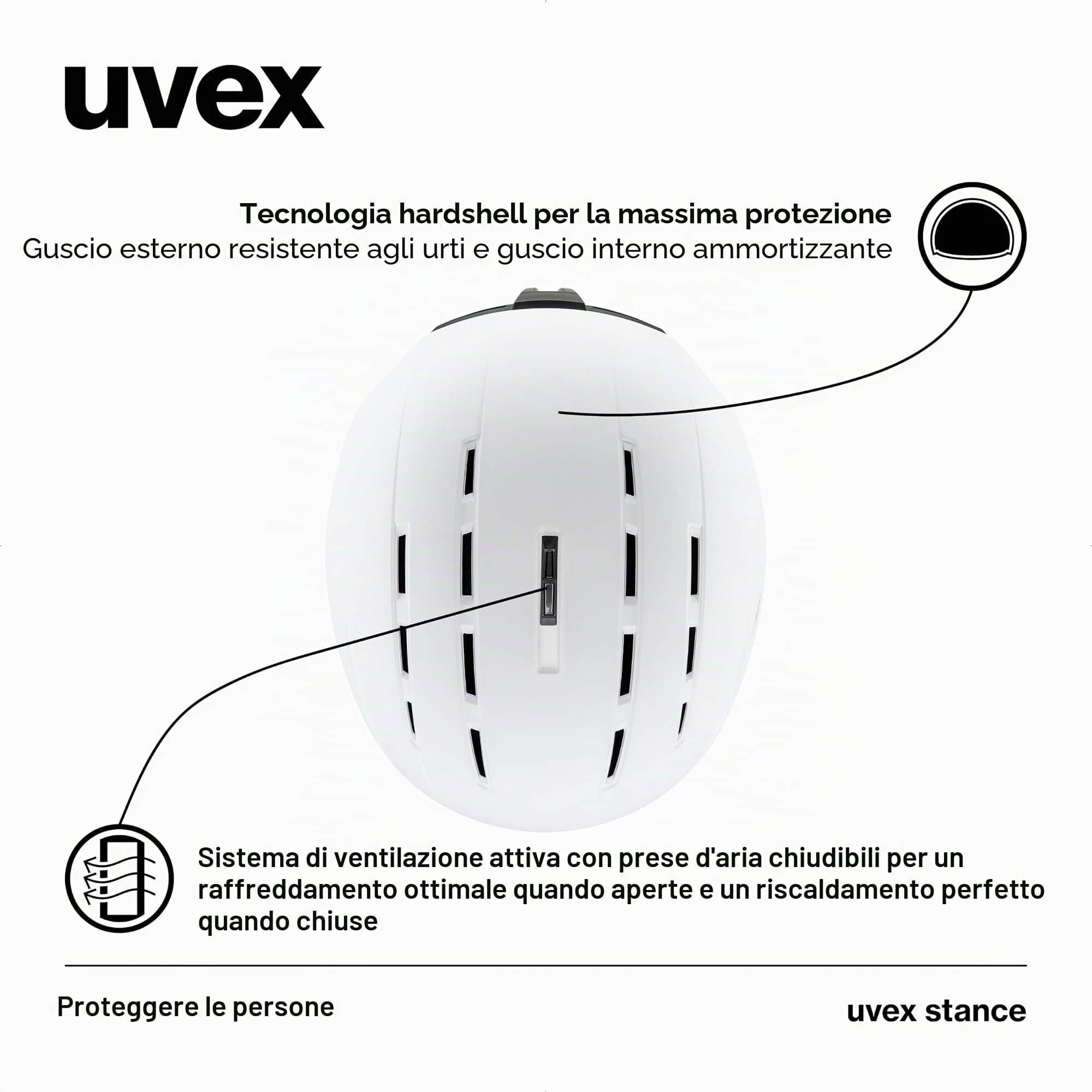 uvex Stance - Casco da sci robusto ed efficiente per uomo e donna con regolazione individuale della taglia