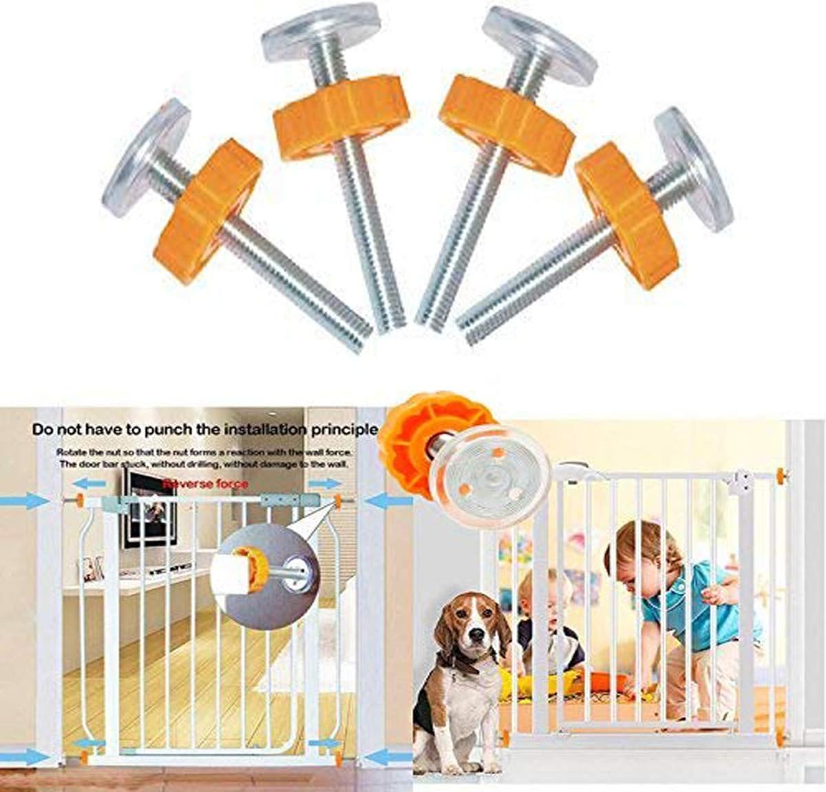 Pressure Mounted Baby Gates Threaded Spindle Rods,4Pcs Spindle Screw Mounted Bolts Kit for Stair Gates Dog Gate (Style 1)