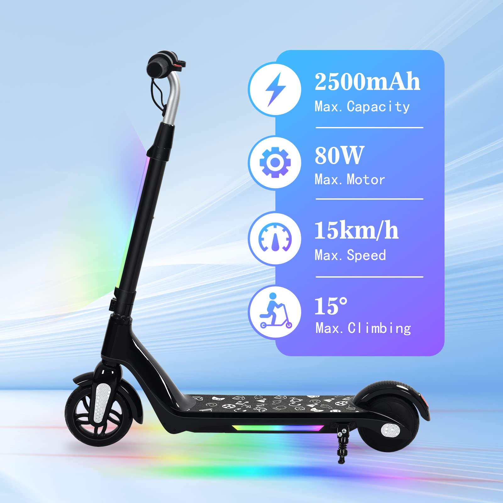 Patinete eléctrico para niños, dos modos de velocidad, tres niveles de altura, con indicador LED y luces LED, un regalo de dibujos animados para niños y niñas