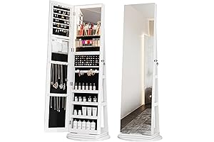 Kasibie Full Length Mirror Jewelry Armoire with LED Lights