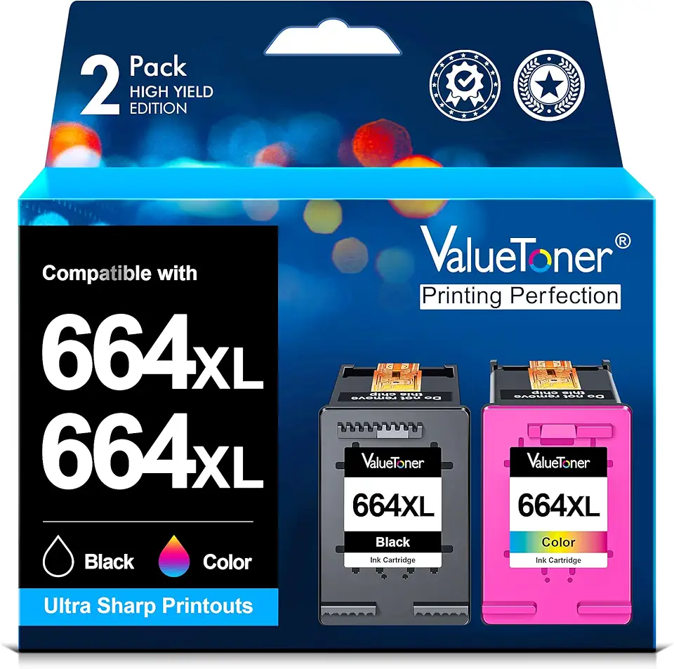 Valuetoner Cartuchos de Tinta Compatível com HP 664 664XL 664 XL Compatível com HP DeskJet Ink Advantage 1115 3635 3636 3775 3835 3836 3838 4535 4536 4675 5085 5275 (1 Preto 1 Colorido), não original