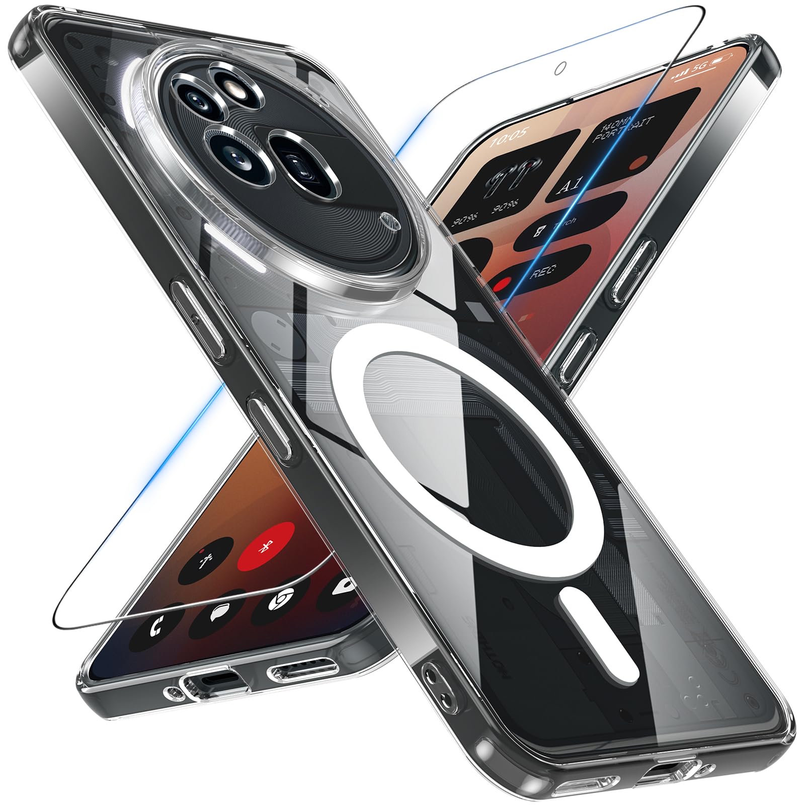 Magnetic Case for Nothing Phone (3a) Pro with Screen Protector, Shockproof Camera Protection Anti-Scratch TPU Bumper Clear Phone Cover for Nothing Phone (3a) Pro -Transparent
