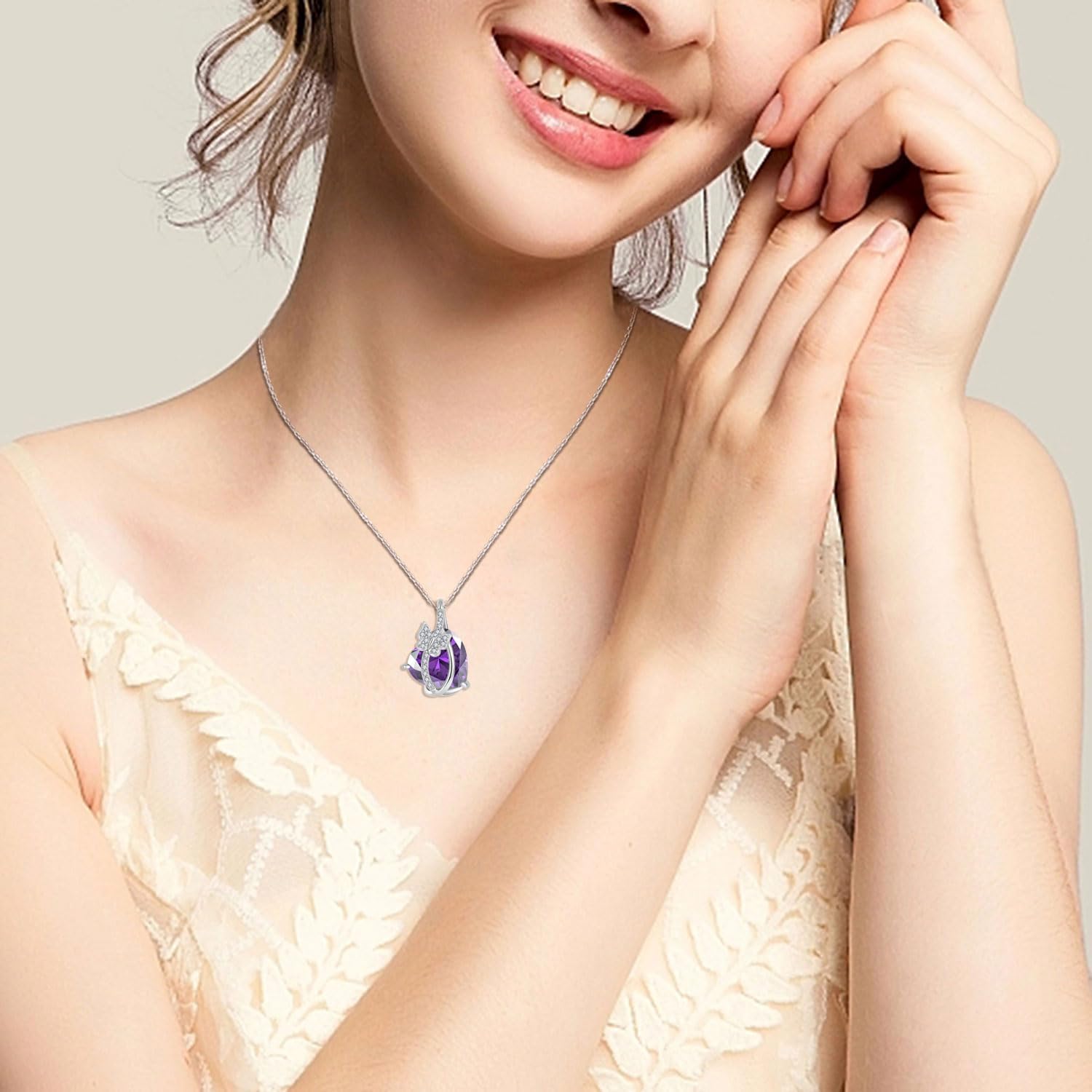 Butterfly Necklaces 925 Sterling Silver Infinity Heart Pendant Necklace with Birthstone for Women Created Gemstone Jewelry for Her Mom Wife Daughter - Image 5