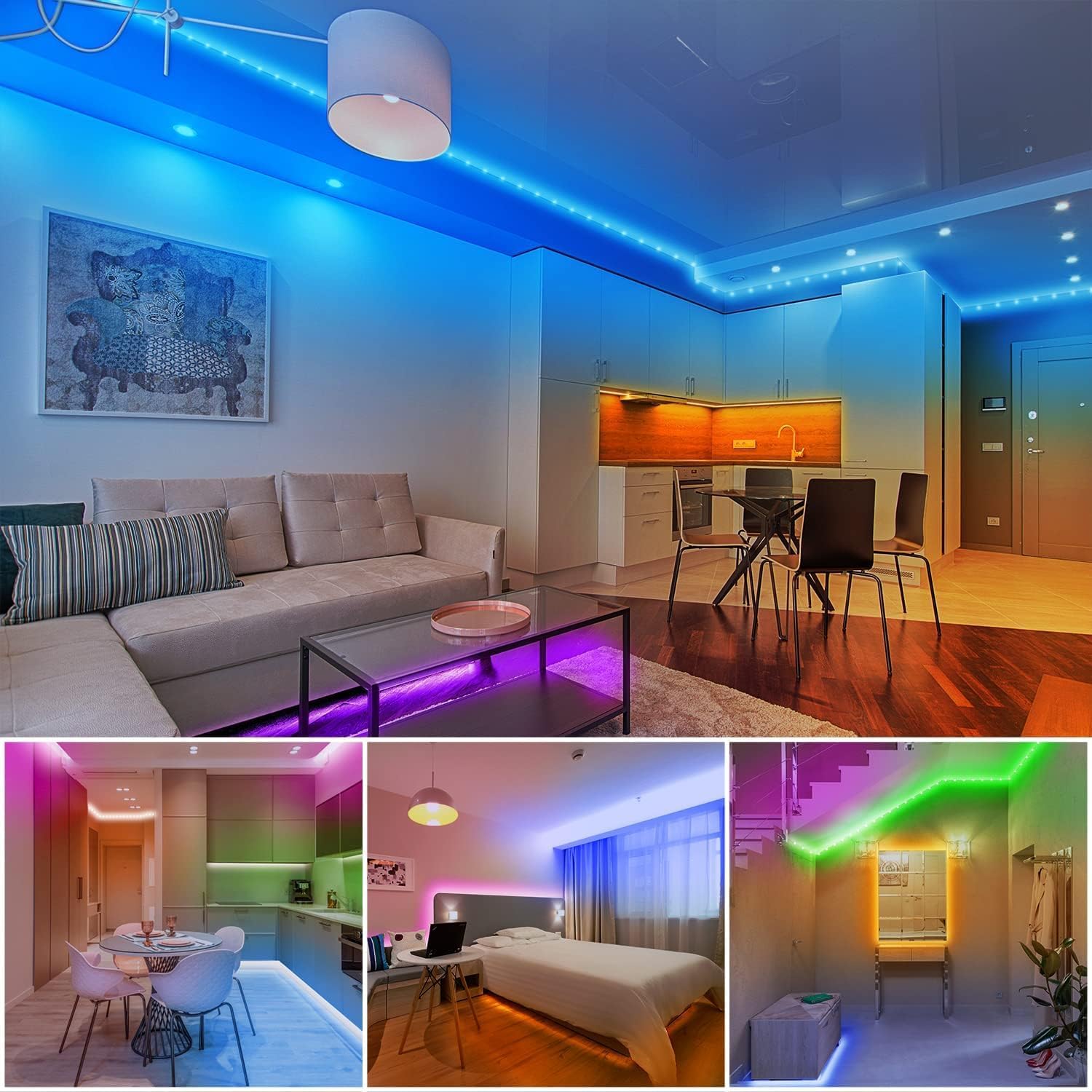 dalattin - Luci a LED per camera da letto da 15 piedi (2 rotoli da 66 piedi), luci a LED con telecomando e app, striscia di luci LED RGB, sincronizzazione musicale, luci a LED che cambiano colore per