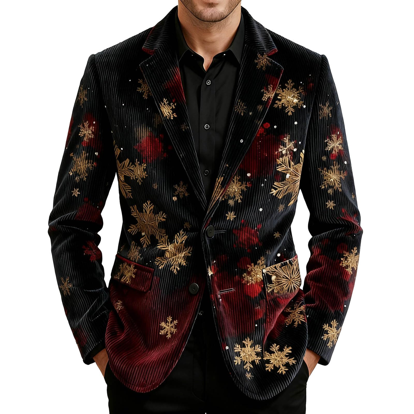 Men's Christmas Festive Blazer, Corduroy Velvet Party Suit Jacket Merry Chritmas Blazer Jackets Casual Formal Novelty Xmas Occasion Outfit with Pockets
