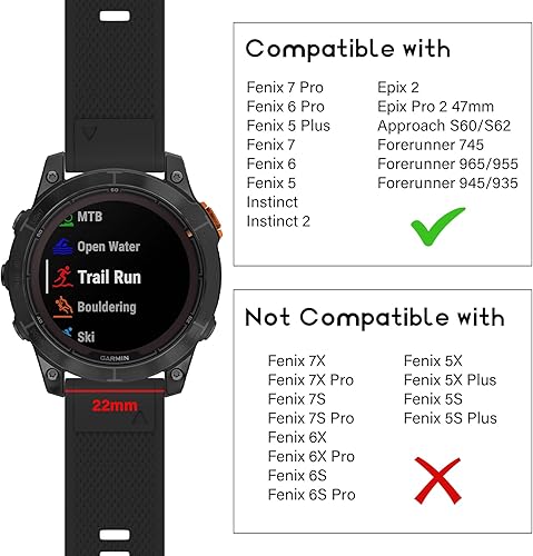 Miniatura 3 de Fácil ajuste Garmin Fenix 5 bandas de repuesto para Garmin Fenix 5, Fenix 5 Plus, Garmin Forerunner 935 silicona suave 0.866 in (verde, 0.866 in de