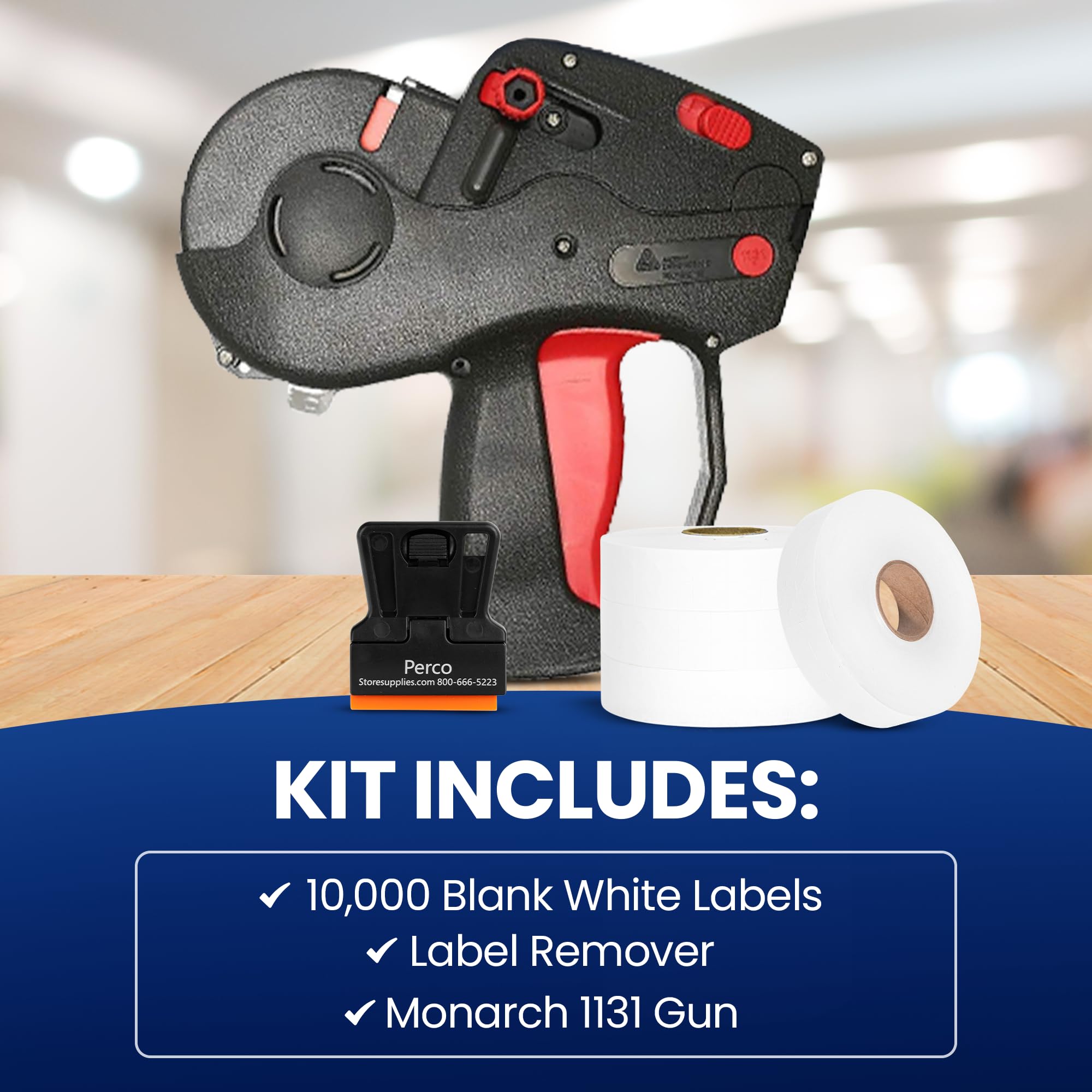 PERCO Monarch 1131 8-stellige Preisschilder, Etikettenaufkleber, Starter-Set, Preisauszeichner, inklusive Preisauszeichnungspistole, 10.000 weiße Preisauszeichnungsetiketten und Tinte
