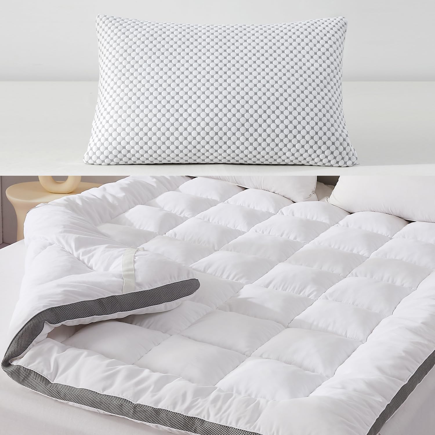 SAPHREAS 3 Inch Foam Mattress Topper Queen Size & Cooling Shredded Bed Pillow Queen Size