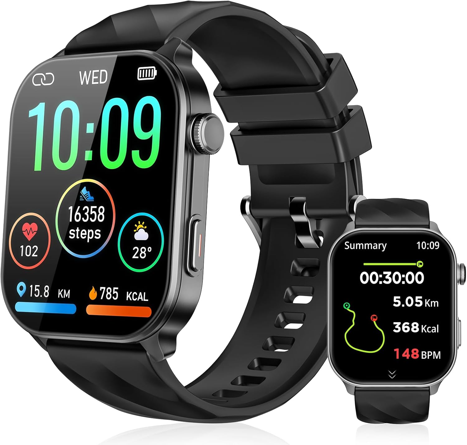 GPS Smart Watch for Men Women, 2.01'' HD Screen Fitness Watch with Heart Rate/Sleep/SpO2/Step Counter(Bluetooth Calls), 110+Sports Fitness Tracker, 1 ATM Waterproof Smartwatch for Android iOS, Black