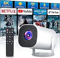 Mini projetor com WiFi e Bluetooth, projetor de filmes ao ar livre portátil suporta 4K/8K com sistema Android, proyector inteligente para home theater, apresentação de negócios, Gmaing