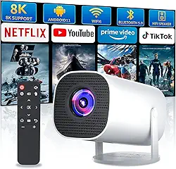 Mini projetor com WiFi e Bluetooth, projetor de filmes ao ar livre portátil suporta 4K/8K com sistema Android, proyector inteligente para home theater, apresentação de negócios, Gmaing