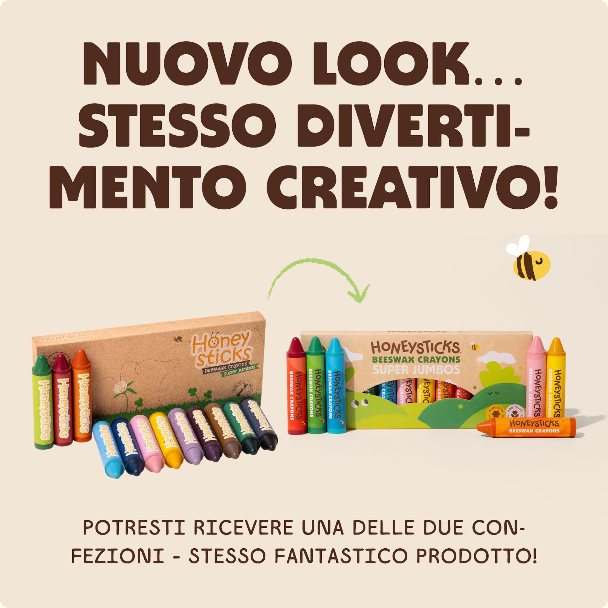 Honeysticks Super Jumbo Pastelli di cera (pacco da 12) - 100% cera d'api, colori alimentari, non tossici, per bambini 1-3 anni, infrangibili, extra-large, facili da tenere e usare, eco-compatibili