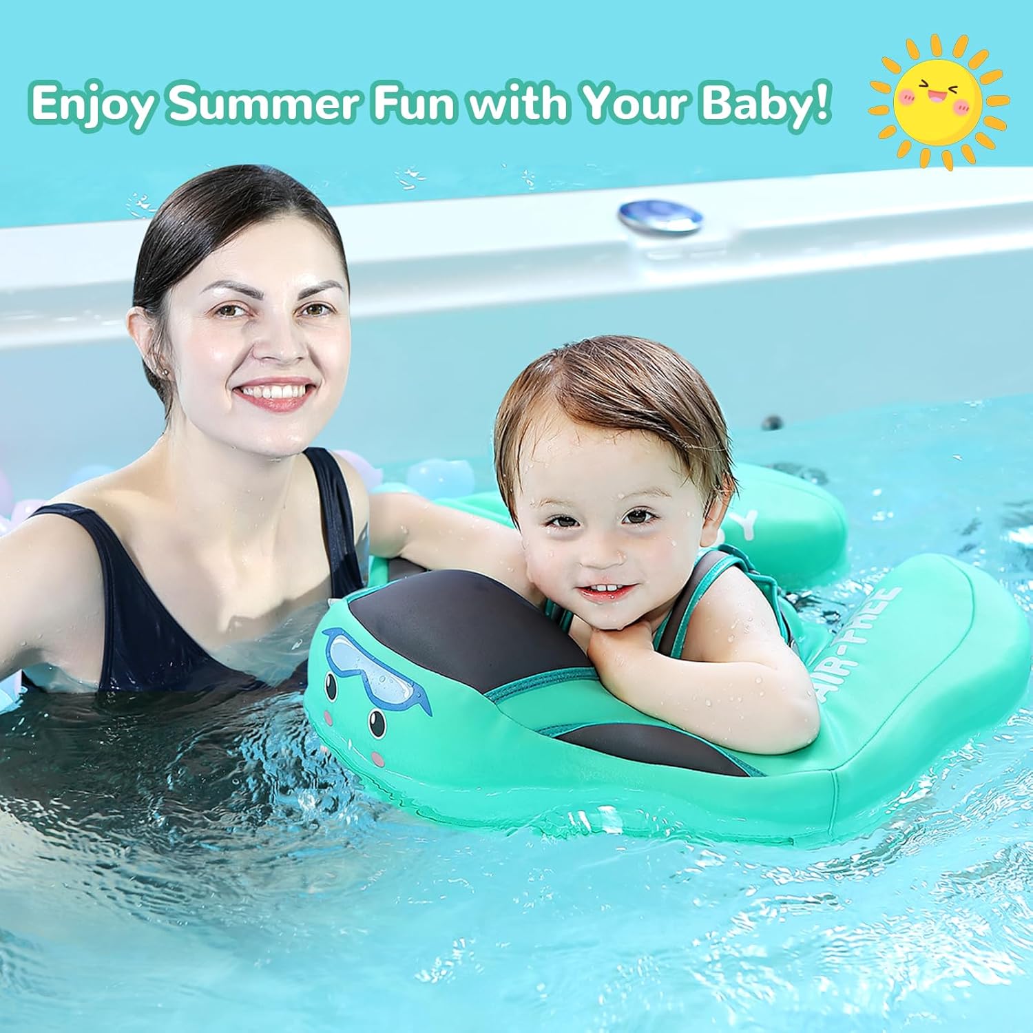 Non-Inflatable Baby Swim Float, Mambobaby Upgraded Infant Pool Float with UPF 50+ Sun Canopy – Safe Toddler Swim Trainer for 3-24 Months, Vibrant Green Mambo Fish