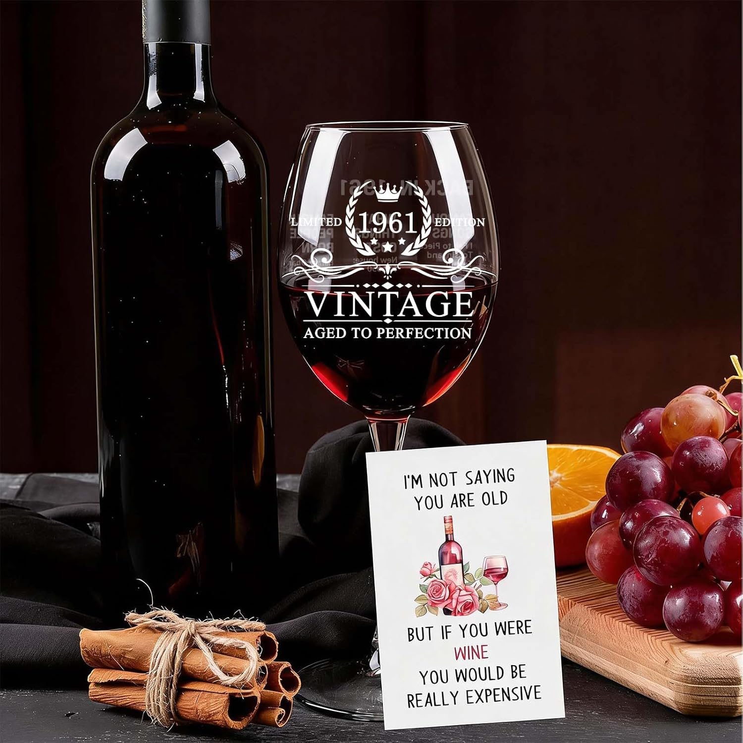65th Birthday Gifts for Men Women 1961 Vintage 18 oz Stemmed Glass Double-sided Printing Birthday Wine Glass - Back in 1961 Old Time Information - Unique Gift Ideas for Wine Lovers