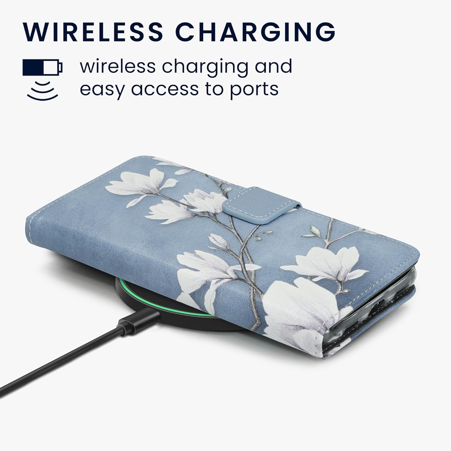 kwmobile Wallet Case Compatible with Google Pixel 7a Case for Phone - Magnolias Taupe/White/Blue Grey 10 71zeMc0bYdL. AC SL1500