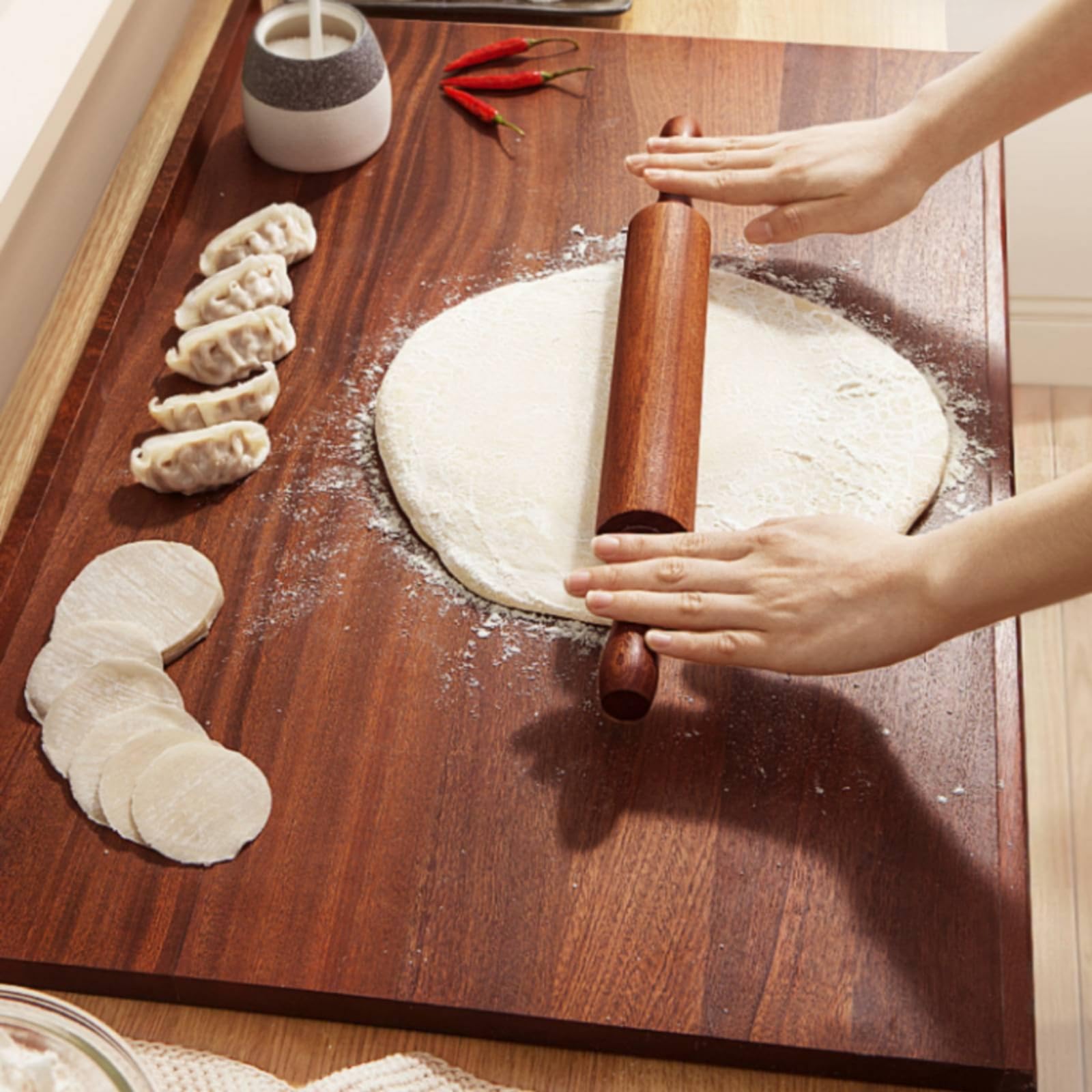Amagogo Tabla de Cocina de Madera Tablero Tabla Superficie Borde Elevado Antideslizante y Canal de Goteo Madera de de 2 Cm para Amasar Hornear Cortar y, 60 40 2cm, Pestaña Única