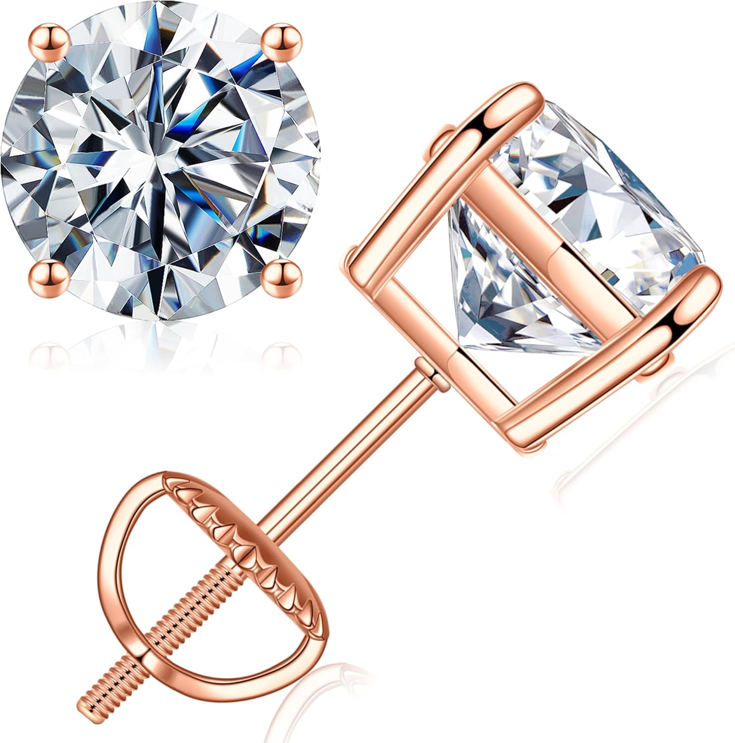 SMILEST 0.2-4ct Moissanite Screw Back Earrings, Lab Created Moissanite 14K Gold Plated 925 Sterling Silver Earrings for Women Men Anniversary Birthday Day Gifts Jewelry Gifts