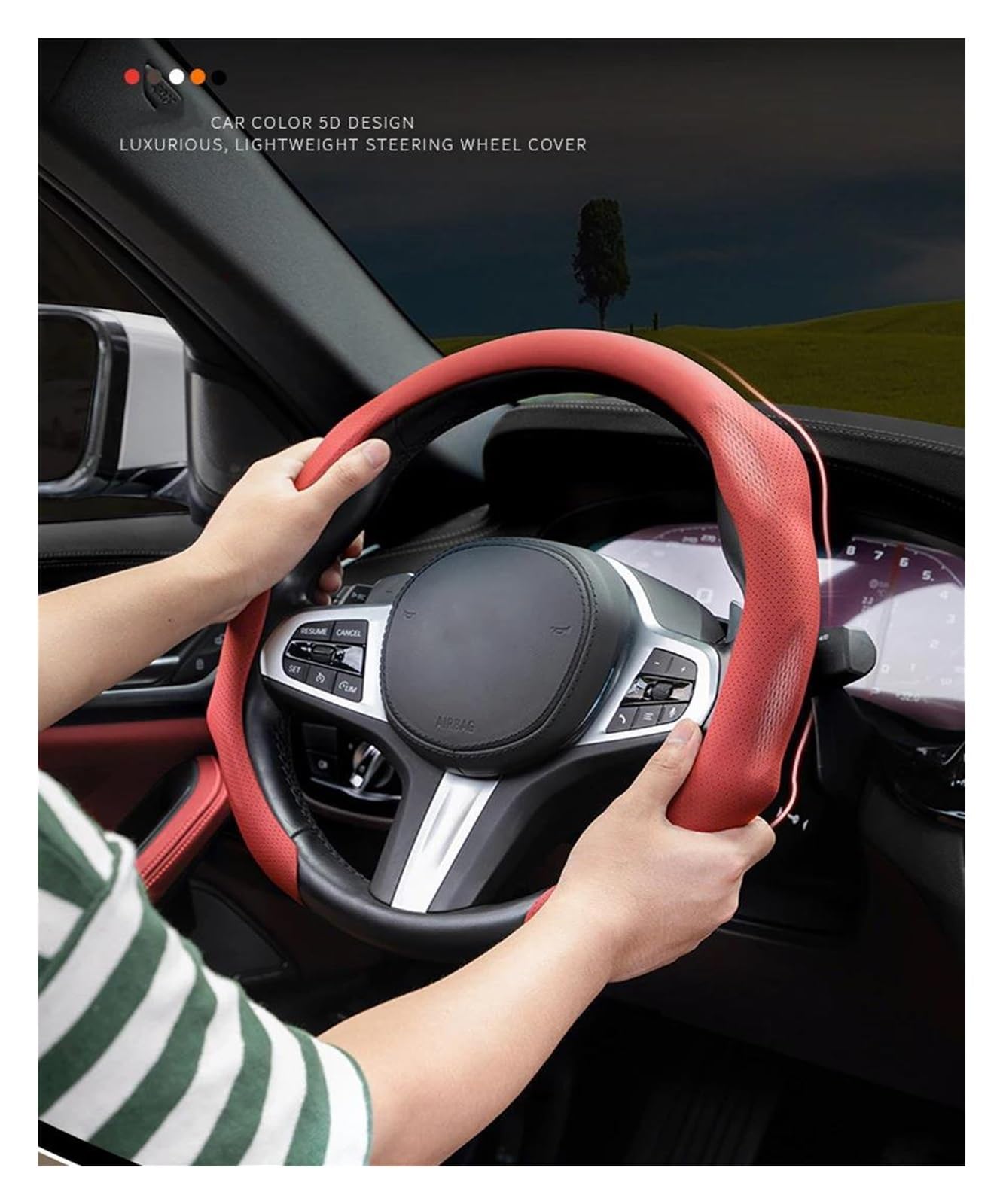 Lenkradabdeckung Leder Auto Lenkrad Abdeckungen Booster Abdeckung Für Jeep Für Kompass Für Wrangler Für Grand Für Renegade Lenkrad Bezug Auto(Red-B)