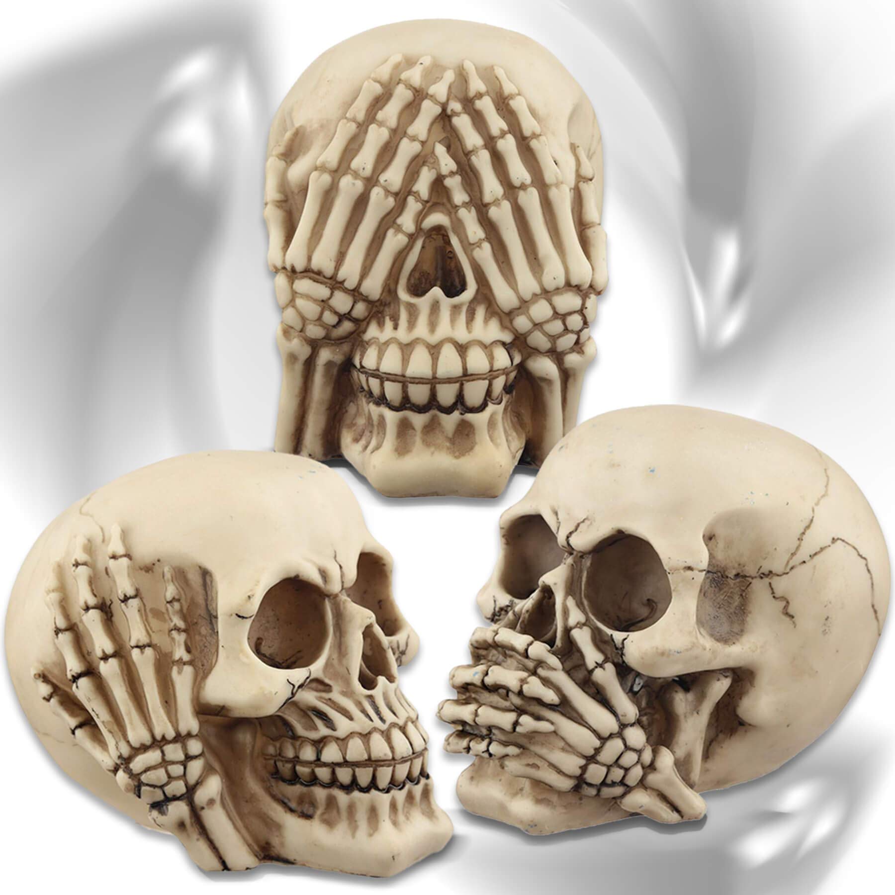 mtb more energy Figuras de cráneo ''No Veo, no oigo, no Hablo'' - Conjunto de 3 Calaveras - Altura 11 cm - Figura Caletre Decoración de la Mesa