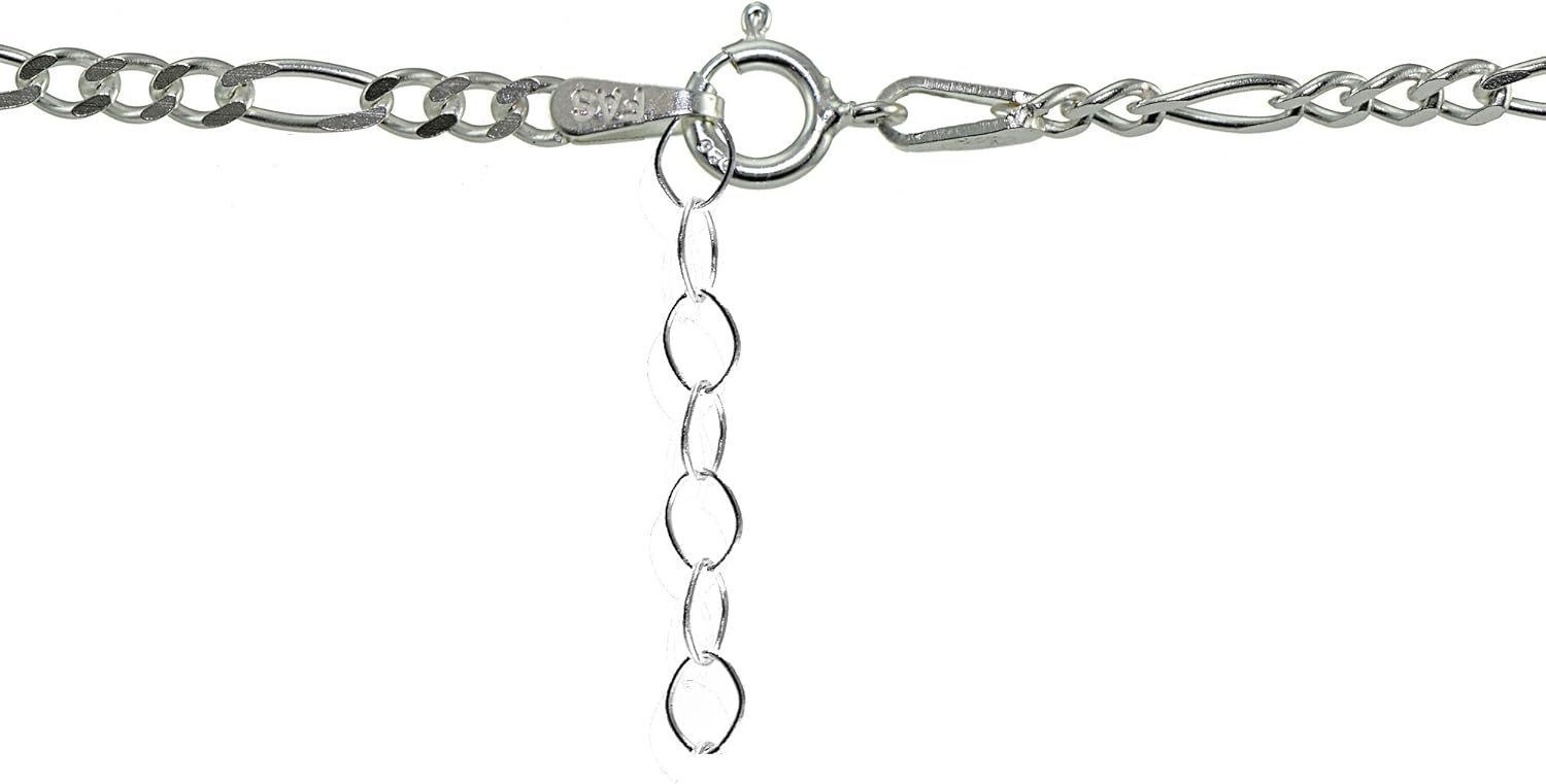 Hoops & Loops 925 Sterling Silver Figaro Chain Classic Adjustable Ankle Bracelet for Women Men, Silver, Yellow Gold, Rose Gold