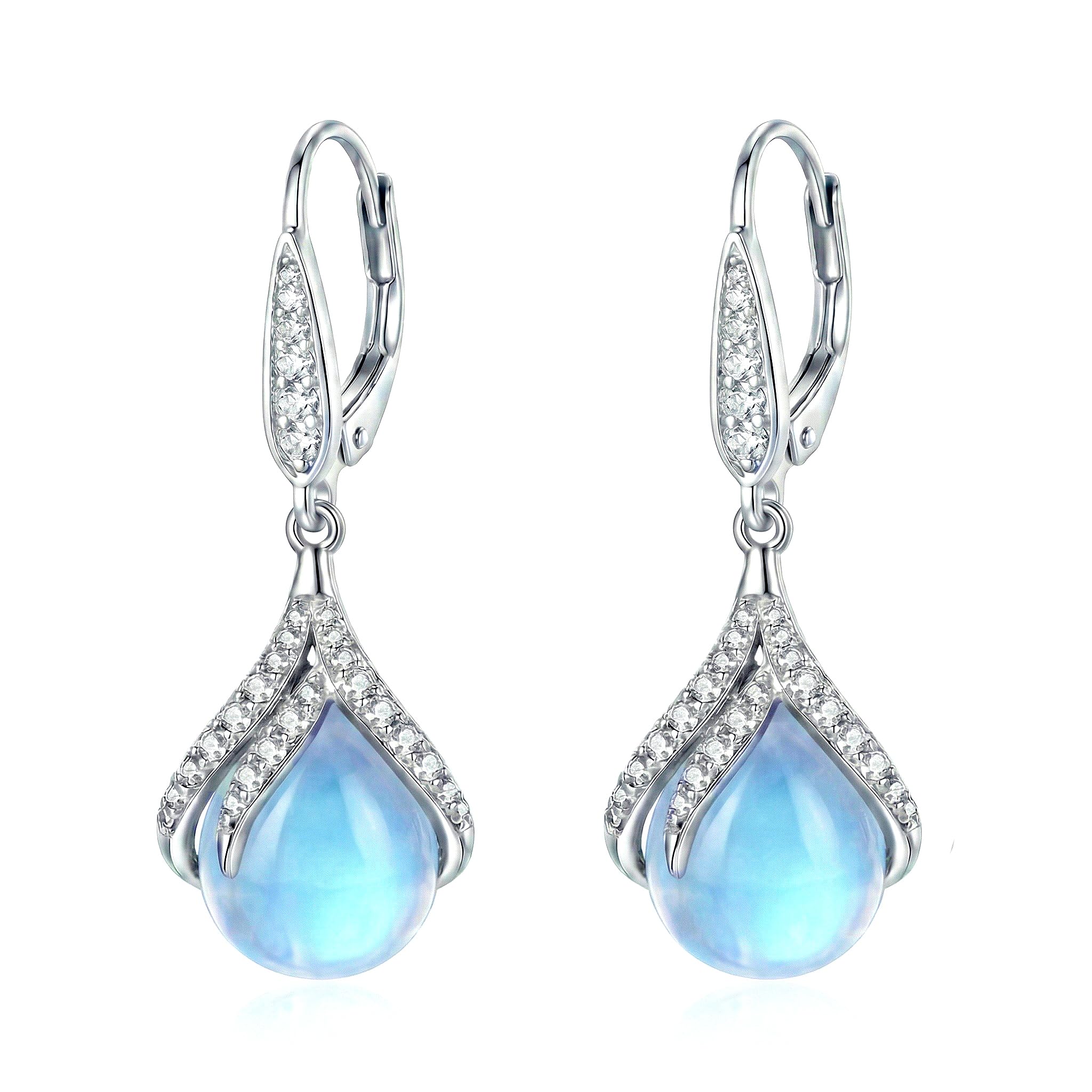 Mondstein Ohrringe für Damen Sterling Silber Ohrhänger Leverback Ohrringe Schmuck Geschenke für Frauen
