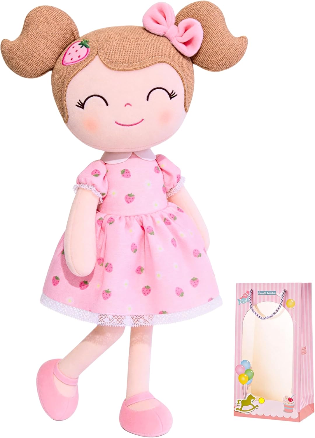 Gloveleya Baby Girl Gift – Strawberry Pink Plush Doll with Gift Box, Soft First Baby Doll for Toddler Girls, Birthday Present, Baby Shower & Holiday Keepsake