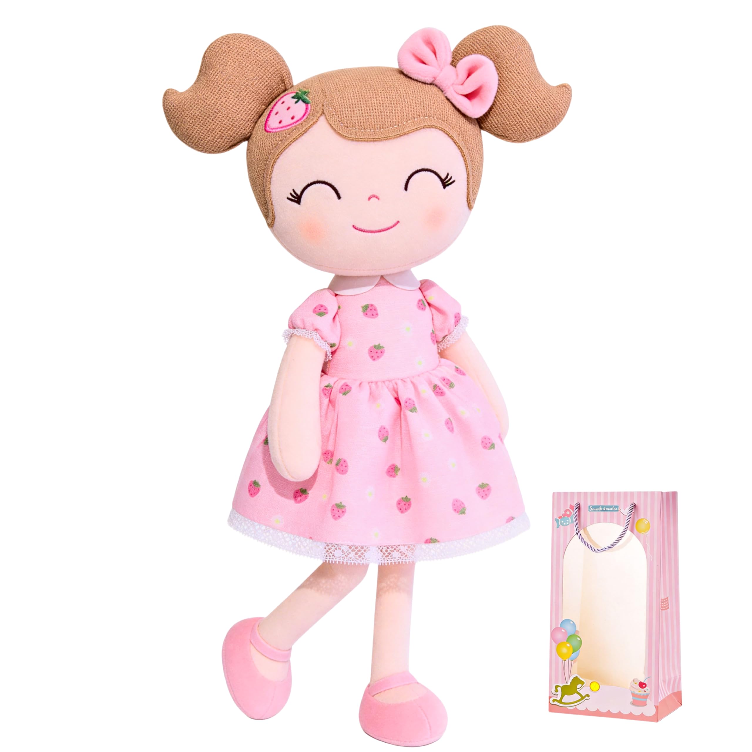 Baby Girl Gift – Strawberry Pink Plush Doll with Gift Box, Soft First Baby Doll for Toddler Girls, Birthday Present, Baby Shower & Holiday Keepsake