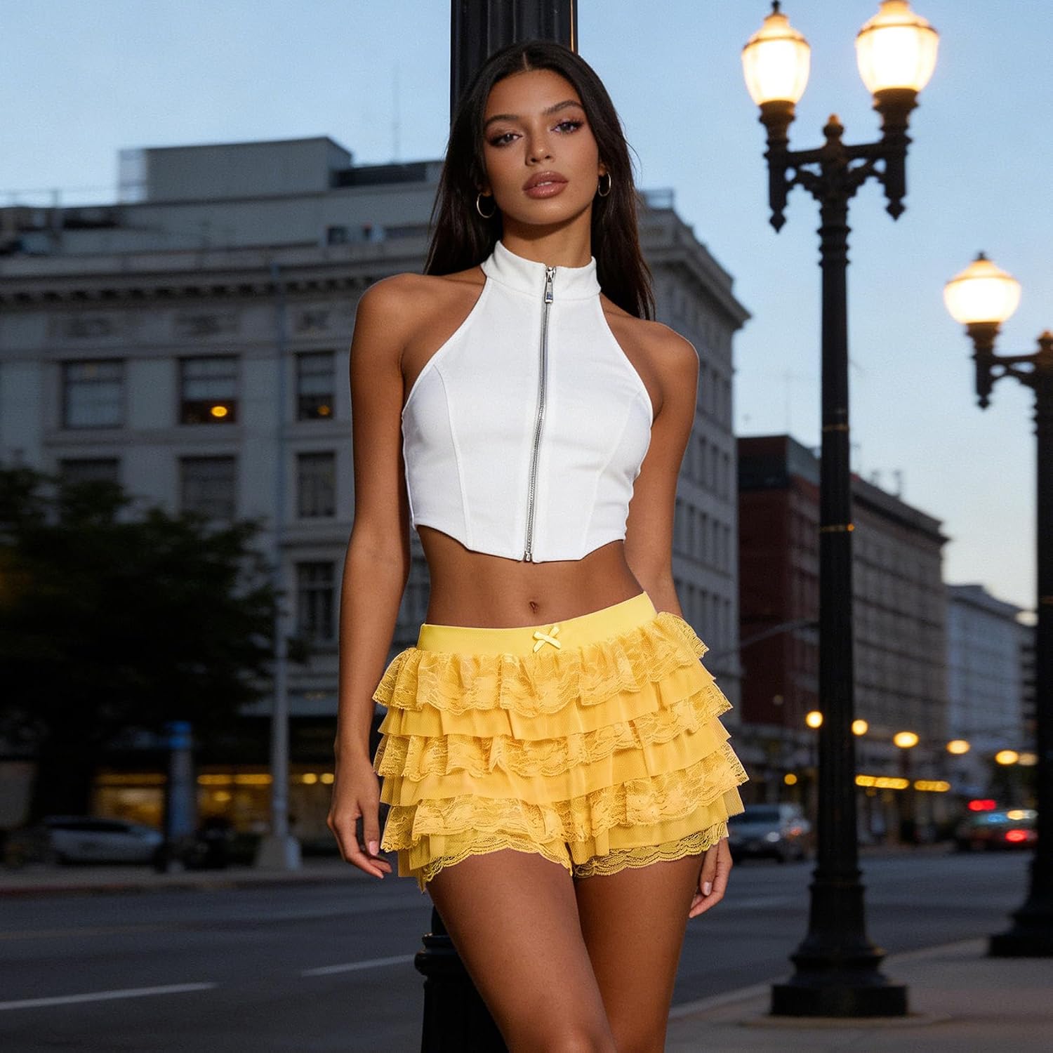 Women Ruffle Shorts Lace Multi-Layered Bloomers, Lolita Bloomers Cute Pumpkin Pants Sexy Boyshorts Mini Shorts