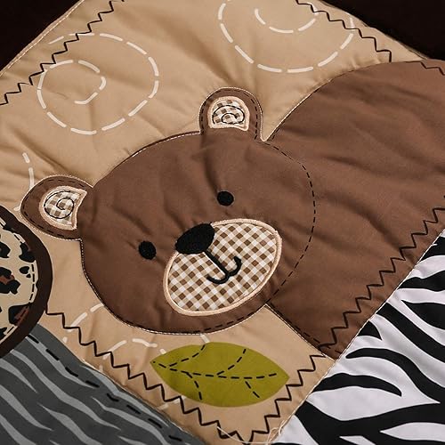Miniatura 3 de Juego de ropa de cama para cuna de bebé niño, elefante, jirafa, oso, cuna de 7 piezas, diseño de animales del bosque