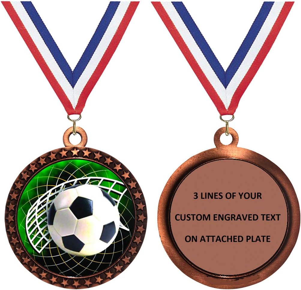 Express Medals 1 to 50 Packs Engraved Personalized Custom 2.5 Inch Gold Silver Bronze Soccer Medals Trophy Award with Neck Ribbon Medal Trophies LD212FCL542